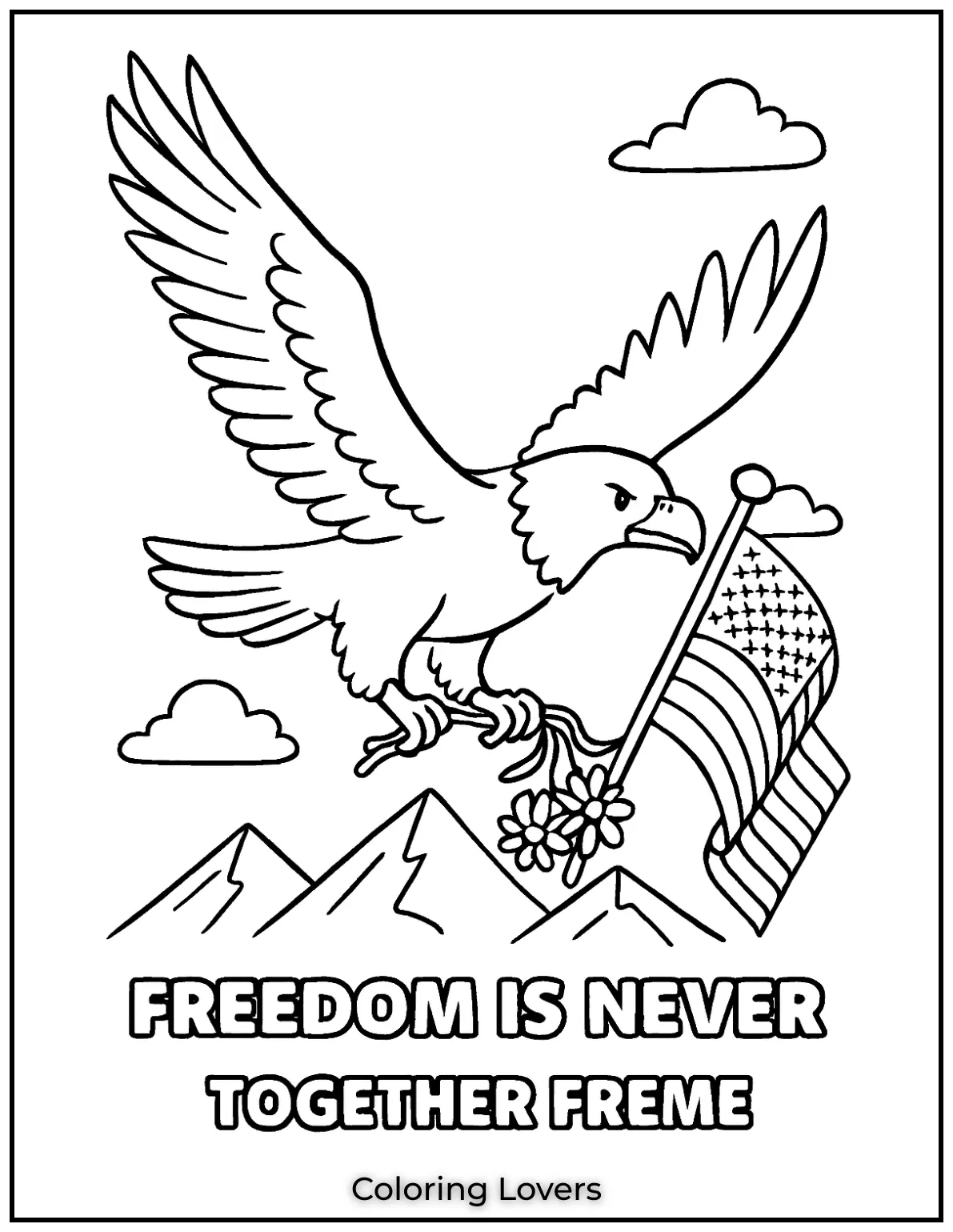 A bald eagle soars through the mountains holding the flag. This scene speaks without words