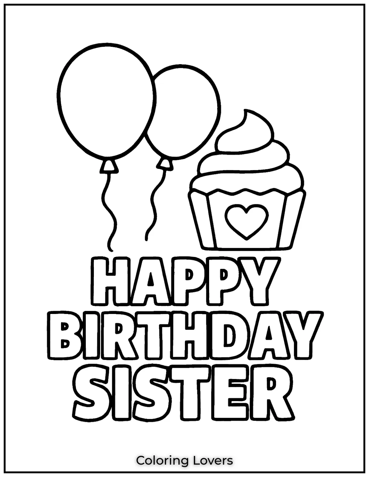 A birthday message to your big sister with balloons and stars