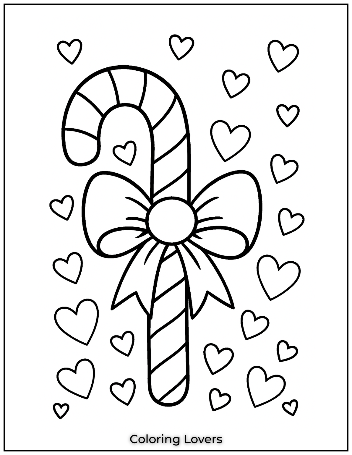 Adorable Candy Coloring Pages Enjoy Free Pages 6 A candy cane wrapped with a beautiful bow and surrounded by hearts. This one is full of love and holiday spirit