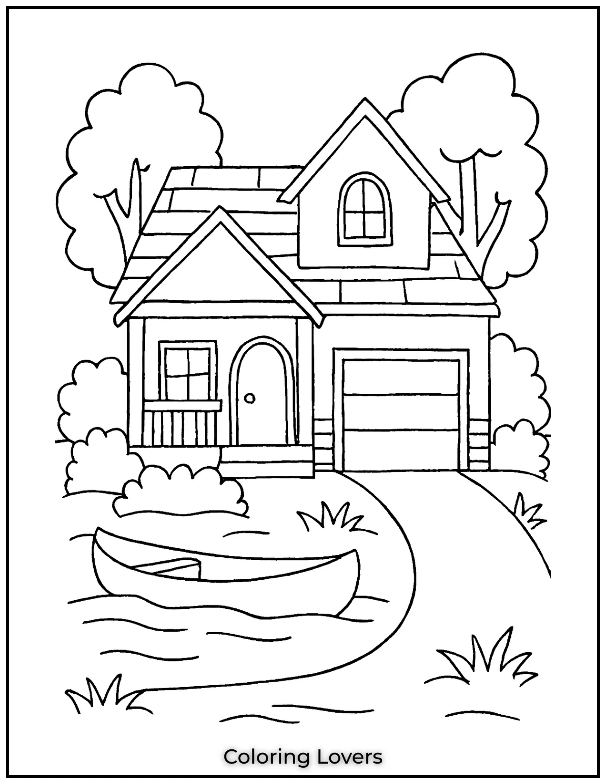 Fun House Coloring Pages – Easy Printable Sheets 44 A charming suburban home with a welcoming front porch and a neat driveway. Perfect for a cozy family evening