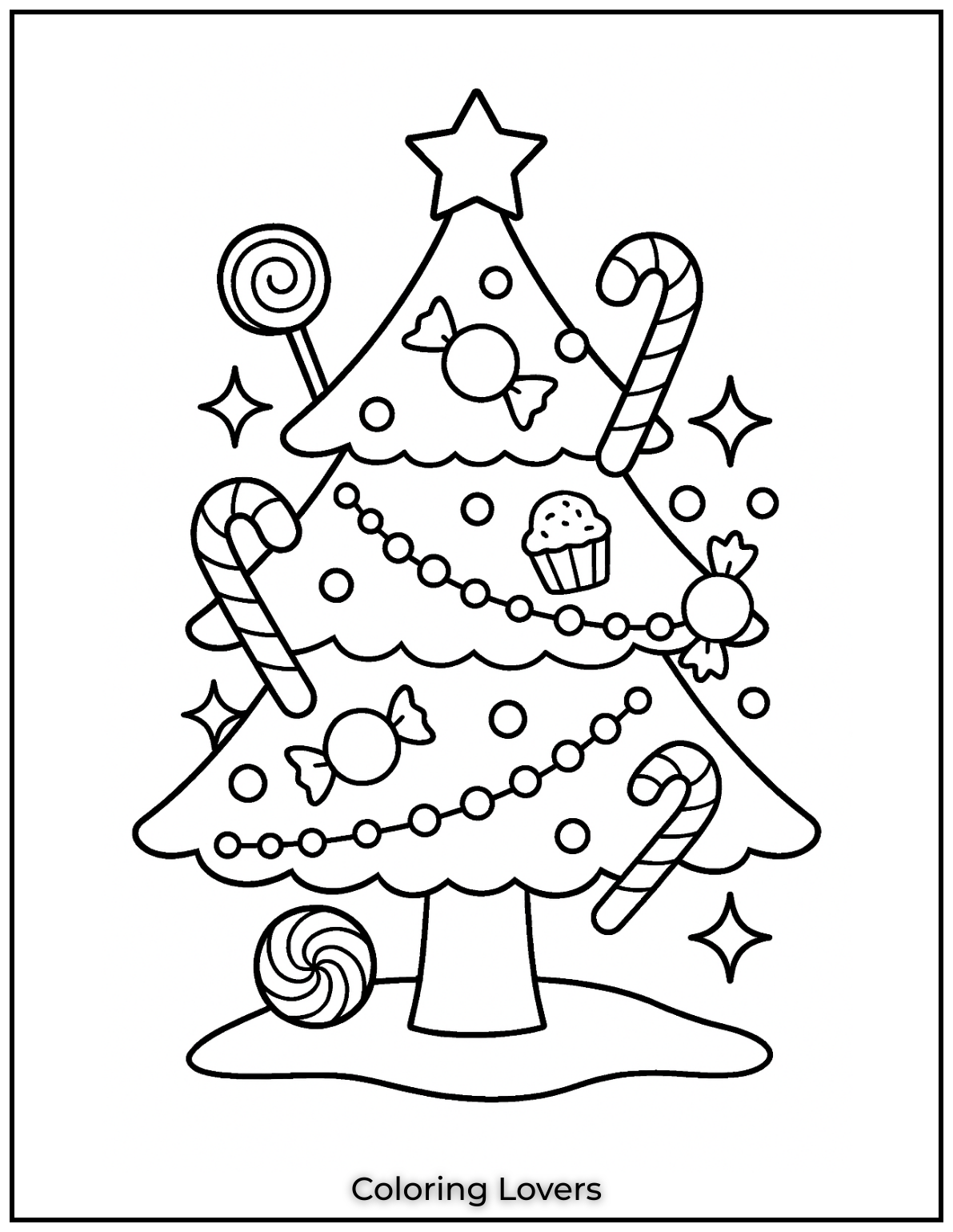 Adorable Candy Coloring Pages Enjoy Free Pages 40 A fun and Christmas tree decorated with sweet treats. A perfect addition to free candy coloring pages for holiday fun