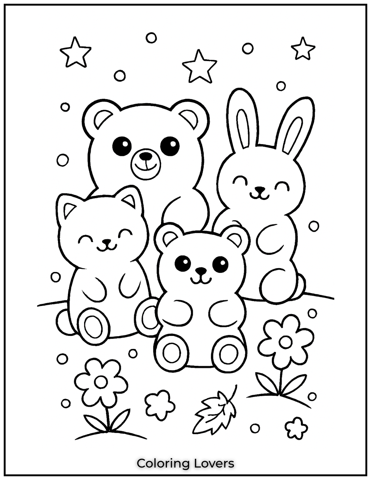 Adorable Candy Coloring Pages Enjoy Free Pages 27 A happy bunch of gummy bears bunnies and kittens. Give them fun fruity colors to bring them to life
