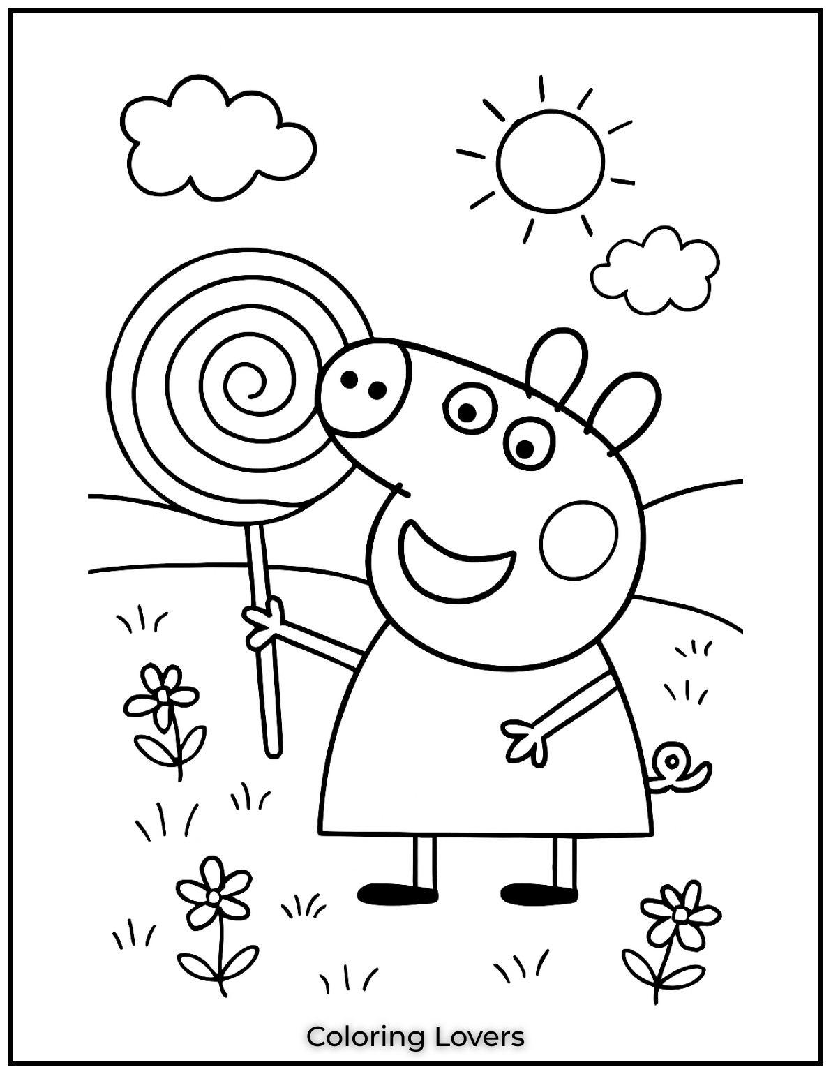 Adorable Candy Coloring Pages Enjoy Free Pages 30 A happy little pig Peppa Pig enjoying a giant swirly lollipop. Bright colors will make this treat even sweeter
