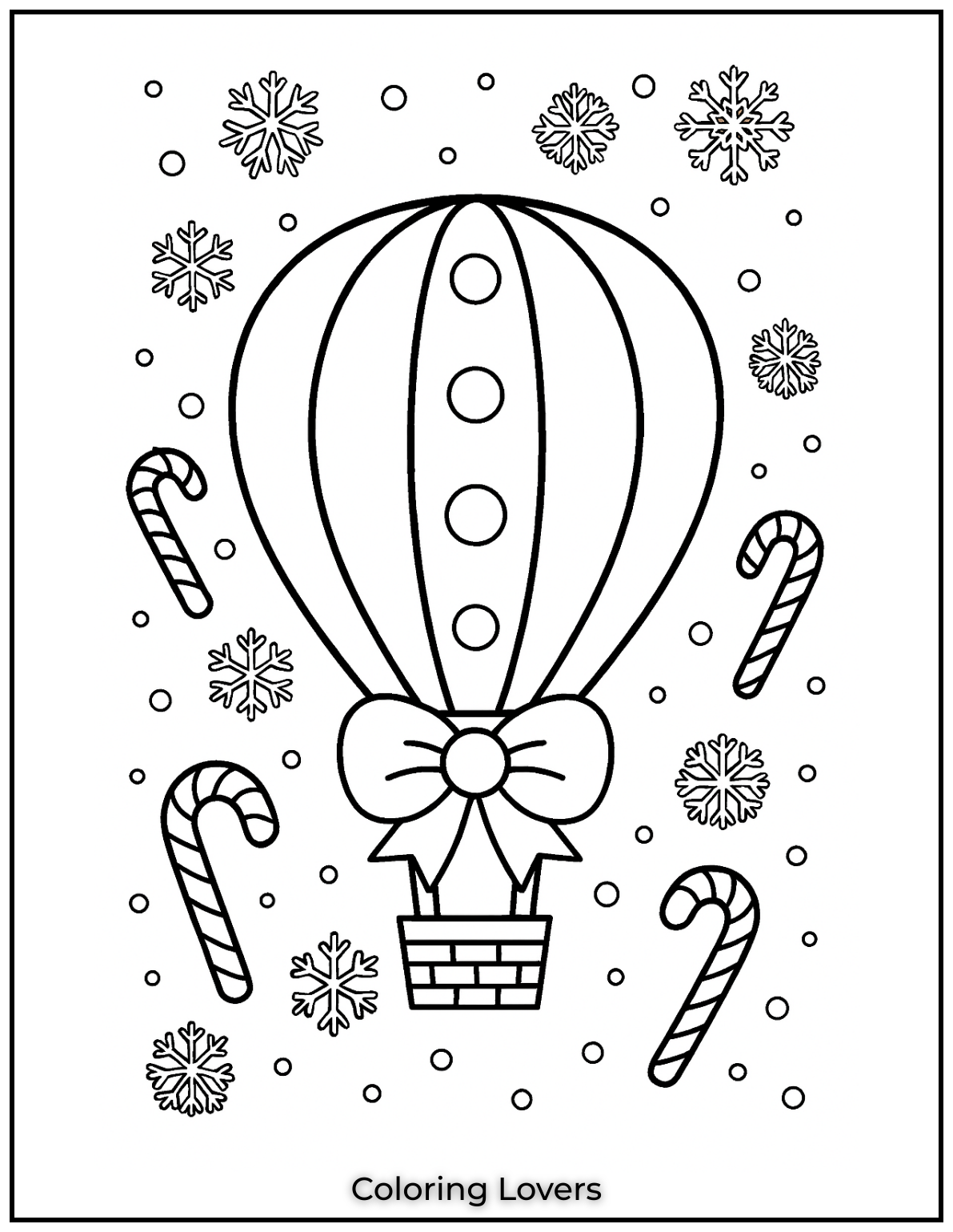 Adorable Candy Coloring Pages Enjoy Free Pages 10 A hot air balloon floating in a festive winter sky. The snowflakes and candy canes add a magical holiday touch