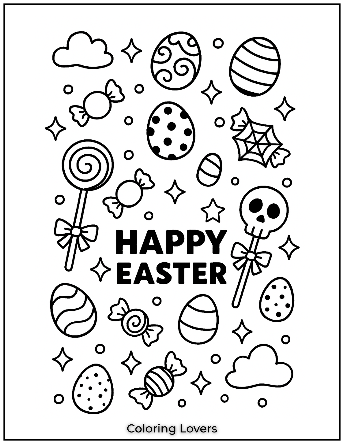 Adorable Candy Coloring Pages Enjoy Free Pages 44 A shower of Easter eggs and candy falls from the sky. Celebrate spring with colorful sweets and happy wishes