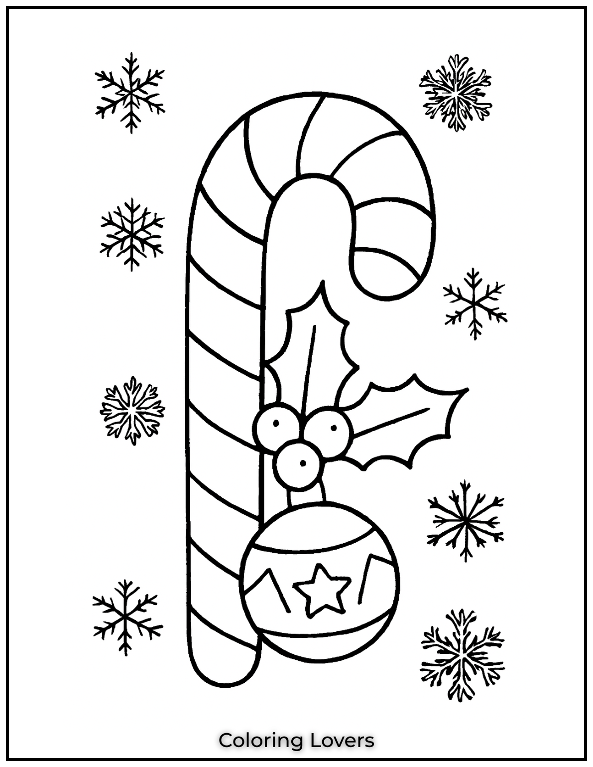 Adorable Candy Coloring Pages Enjoy Free Pages 14 A traditional candy cane decorated with holly leaves and berries. A simple yet festive holiday design