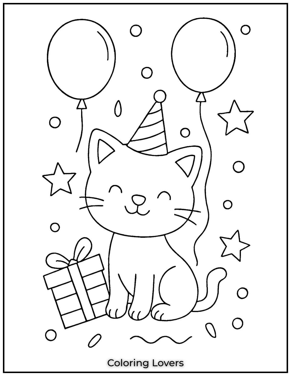An adorable kitten with balloons and a party hat is ready to brighten up anyones day