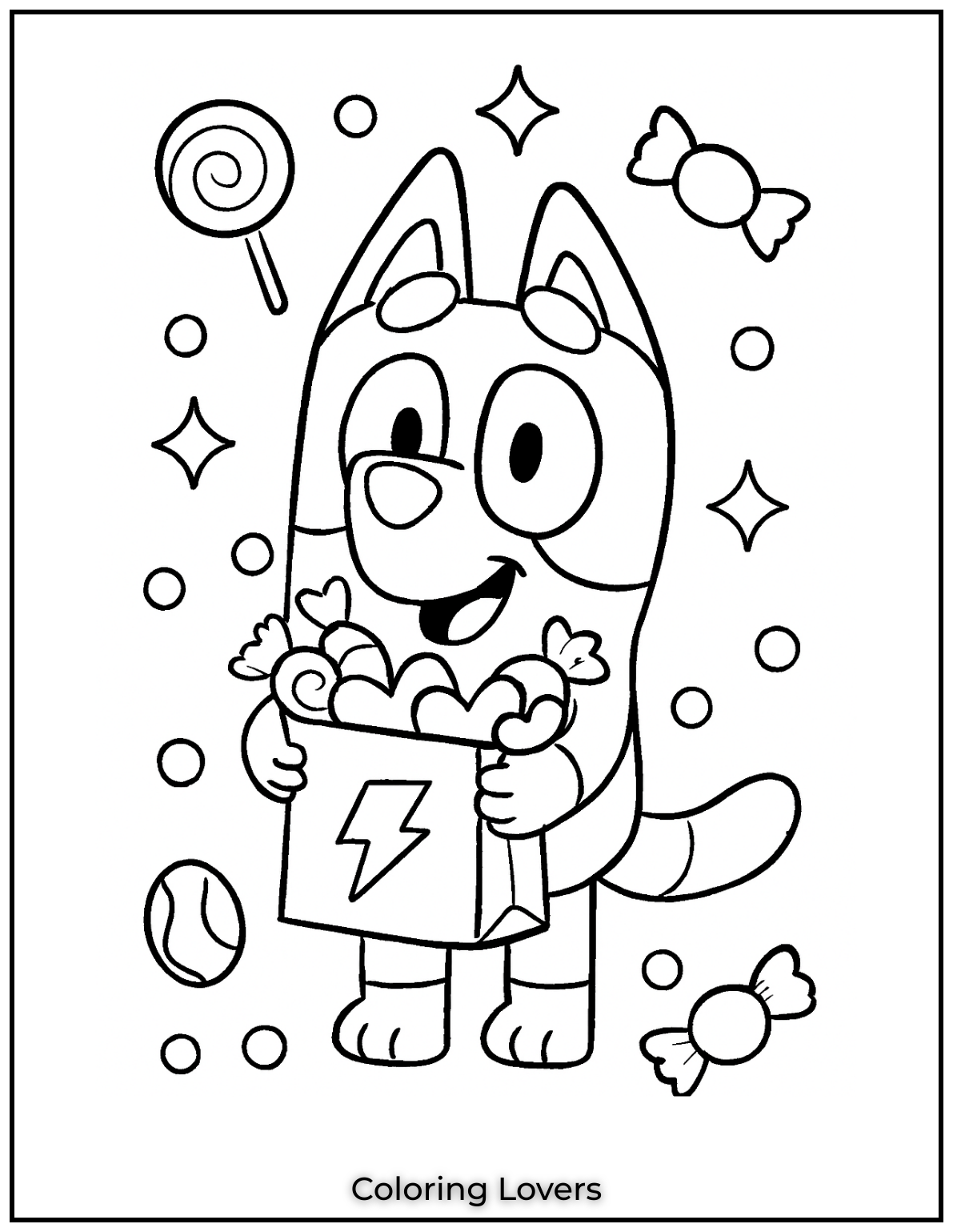 Adorable Candy Coloring Pages Enjoy Free Pages 35 Bluey excited about a bag full of sweets This is a fun addition to candy coloring pages for kids