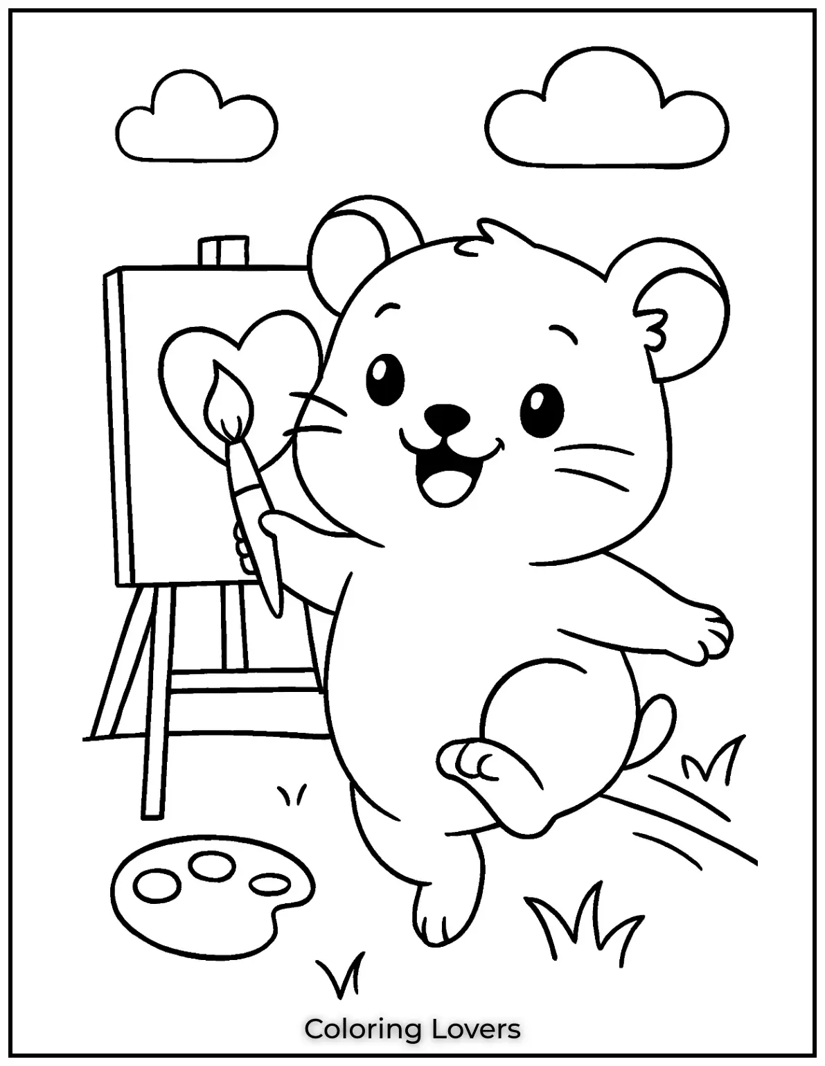 Brush in paw this cute hamster paints a heart with joyful focus. Creative little paws bring big love to life