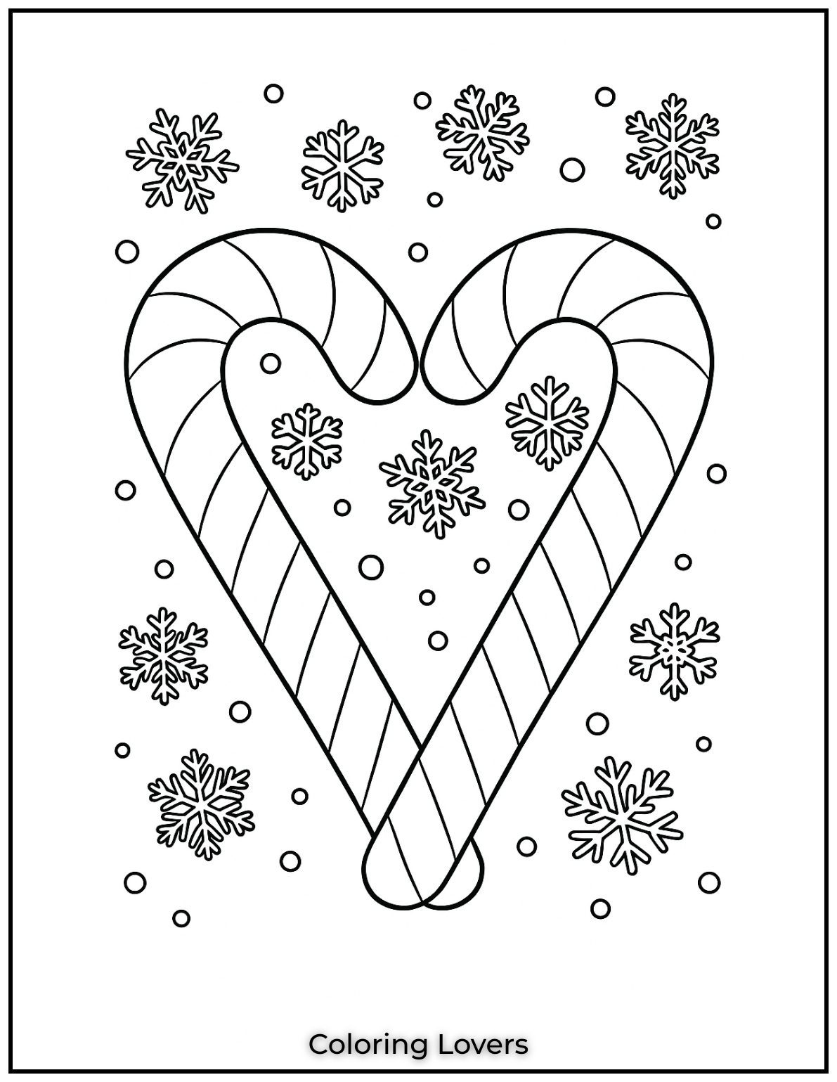 Adorable Candy Coloring Pages Enjoy Free Pages 3 Candy canes form a big cozy heart surrounded by delicate snowflakes. This page is full of sweet holiday magic