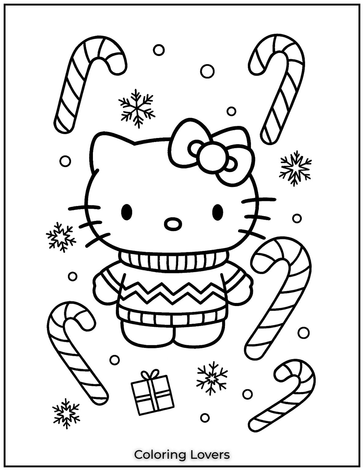 Adorable Candy Coloring Pages Enjoy Free Pages 9 Dressed in a cozy sweater Hello Kitty is ready for winter fun. The candy canes make it even sweeter