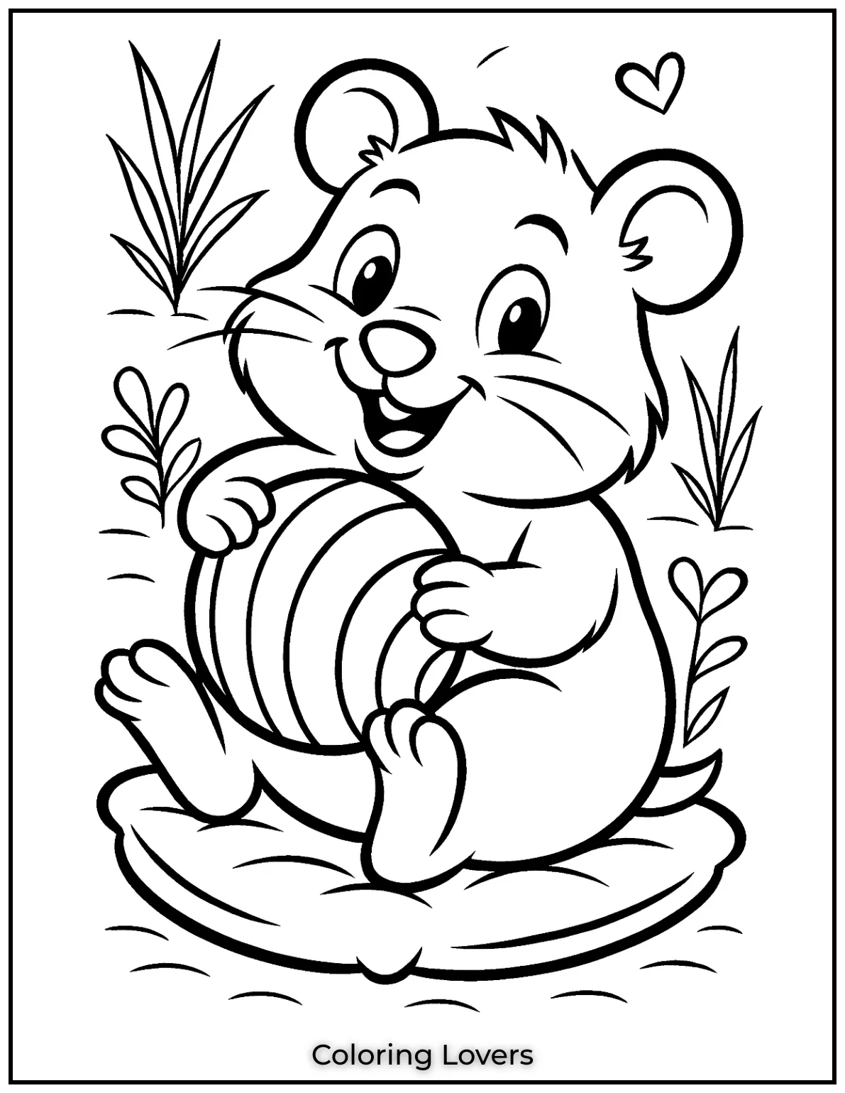 Heres a playful hamster curled up with his favorite ball. I wanted to capture a fun carefree moment in this drawing