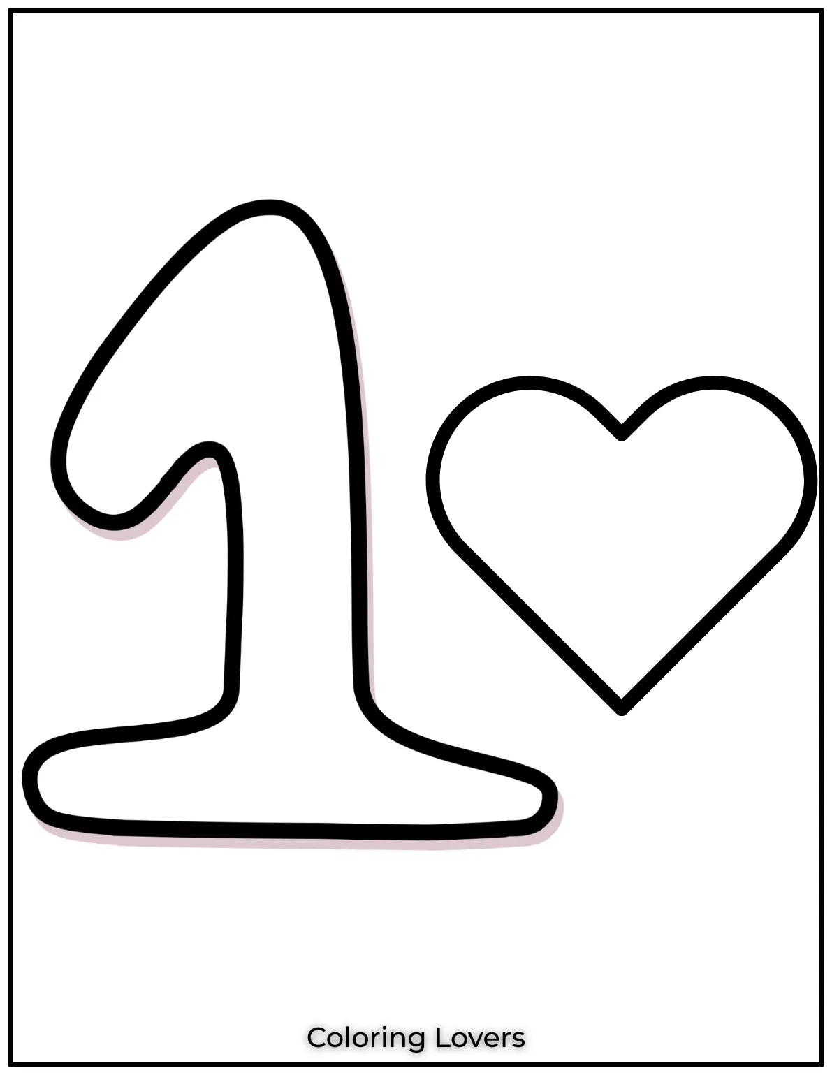 Number 1 coloring page with a heart