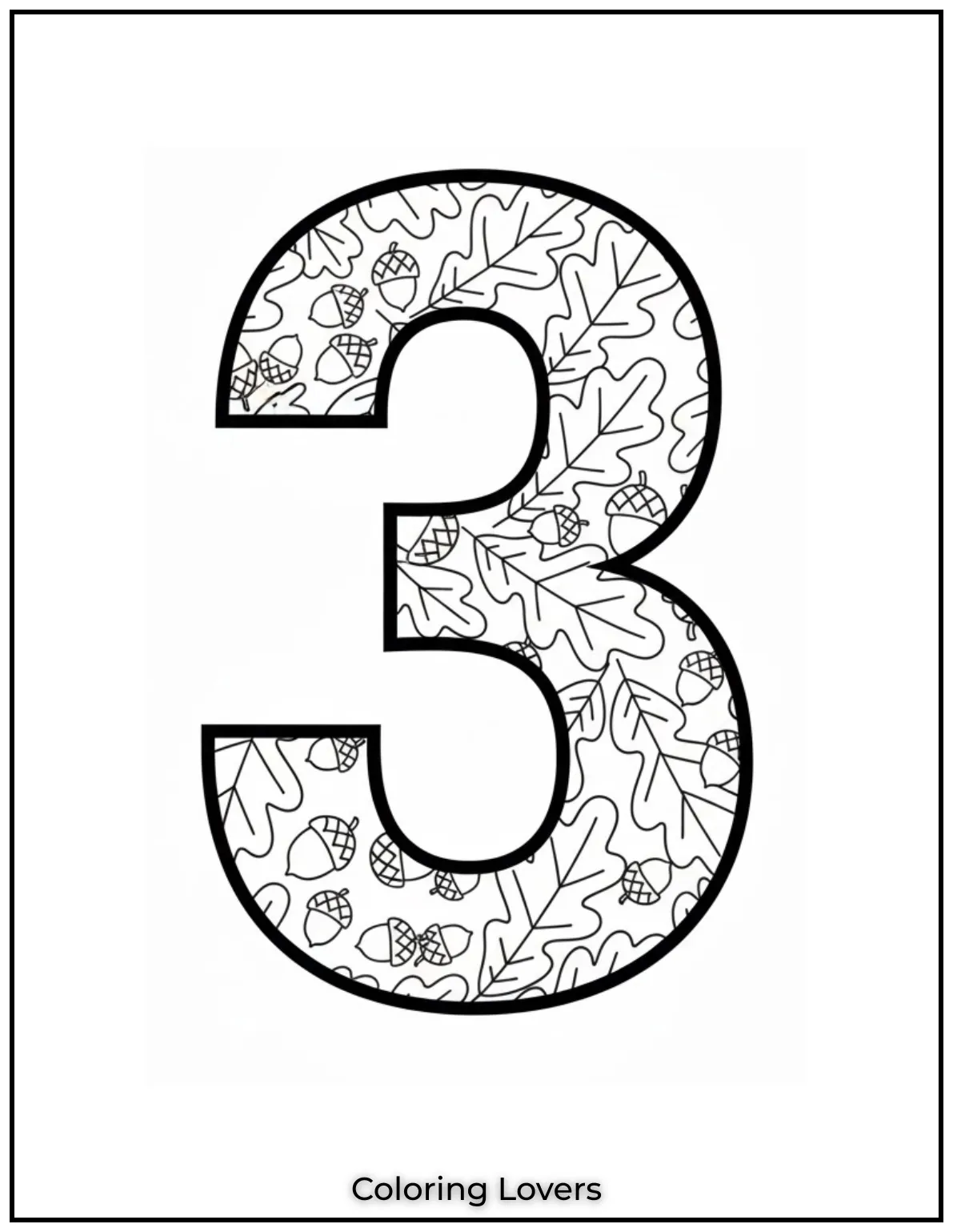 Number 3 swirls with leaves. Preschoolers use these coloring sheets for practice learning numbers through peaceful sheets