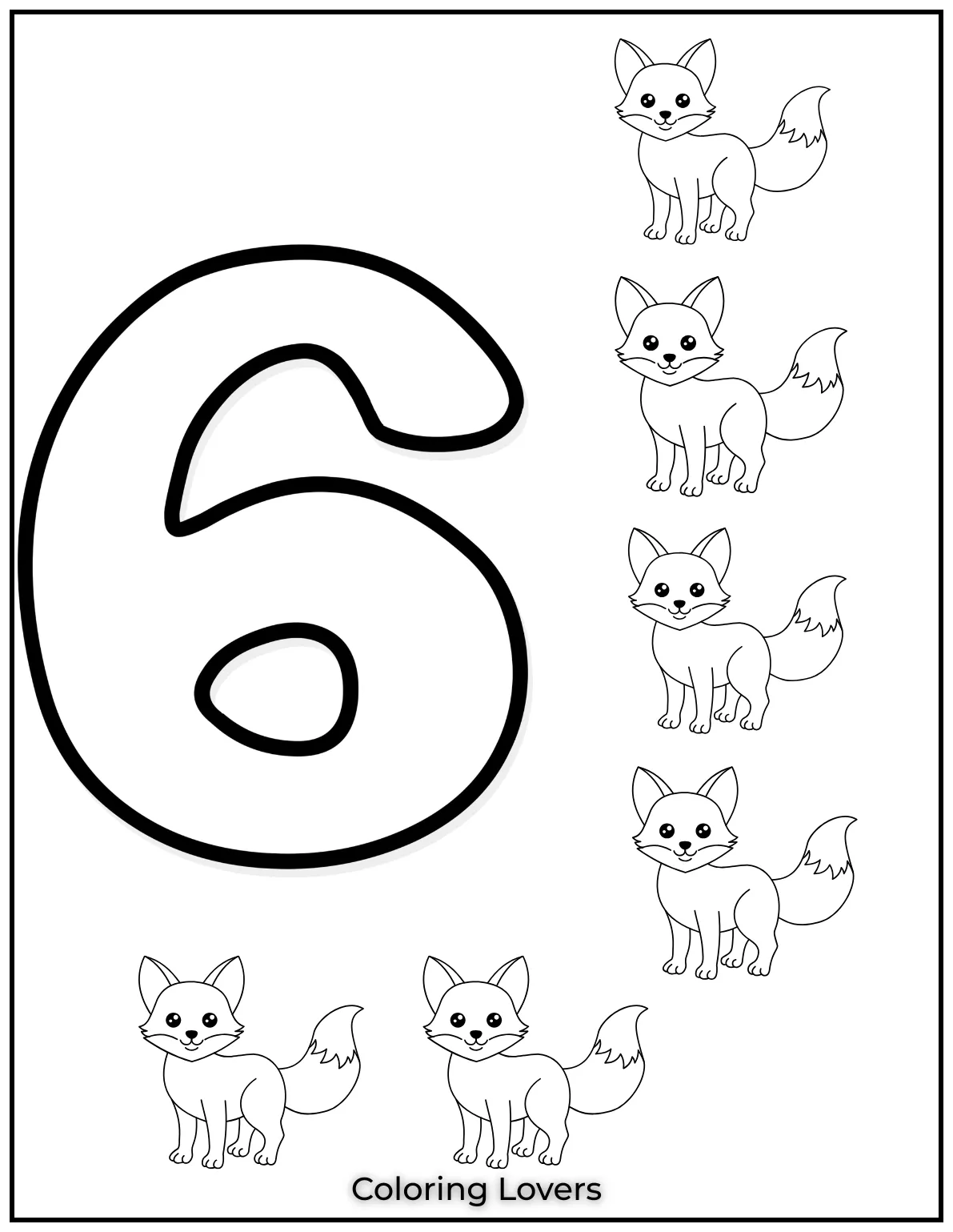 Number 6 coloring page with six
