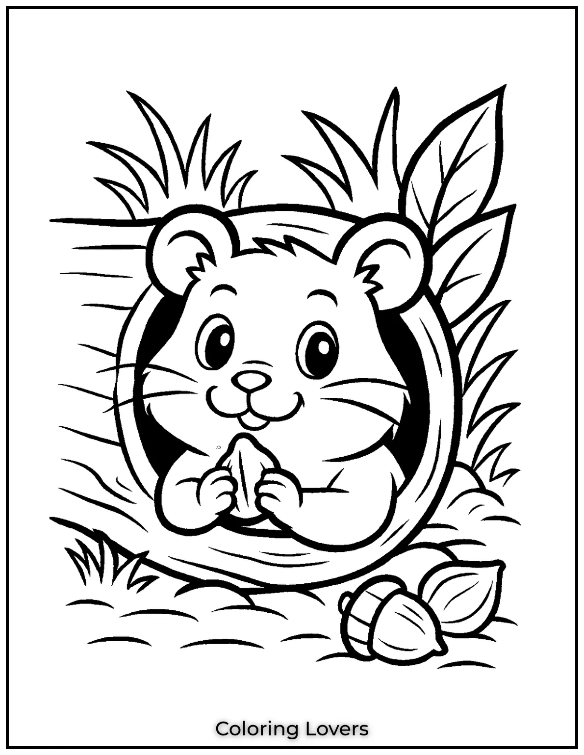 Our hamster is peeking out from a tree log curious about his surroundings. Drawing his tiny paws and whiskers was my favorite part