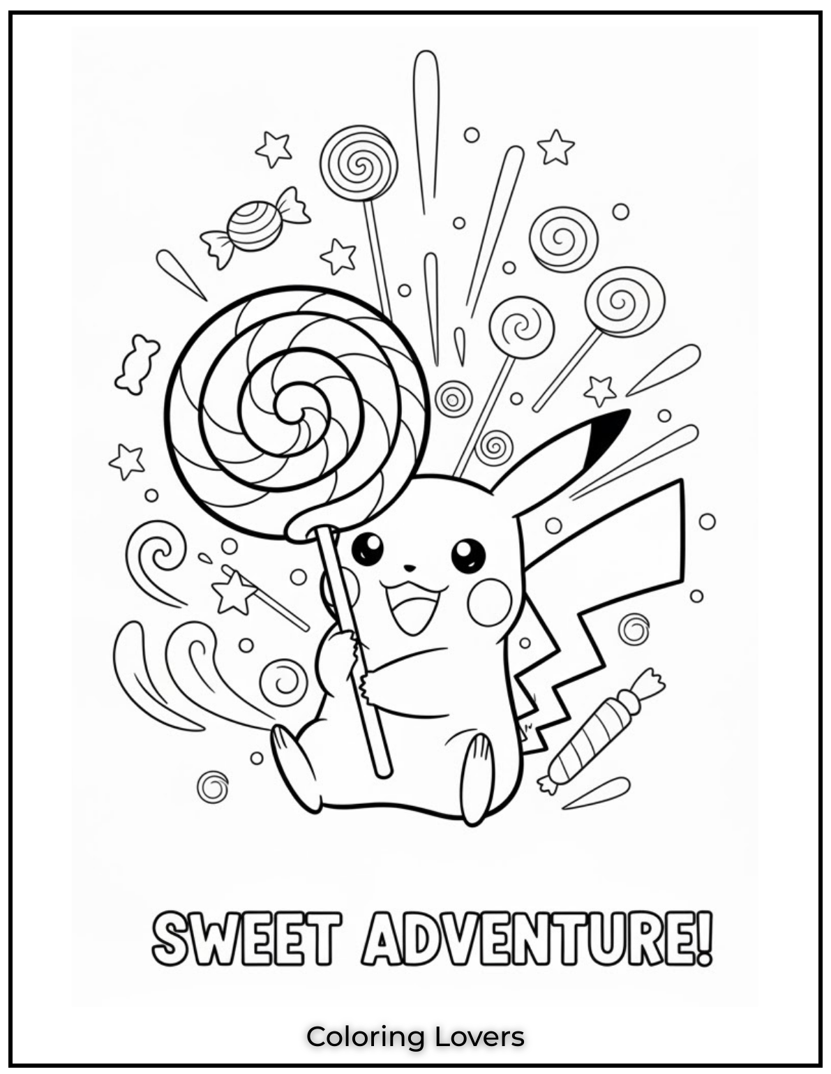 Adorable Candy Coloring Pages Enjoy Free Pages 34 Playful Pikachu with a candy bigger than itself. Add fun bold colors to bring the sweetness alive