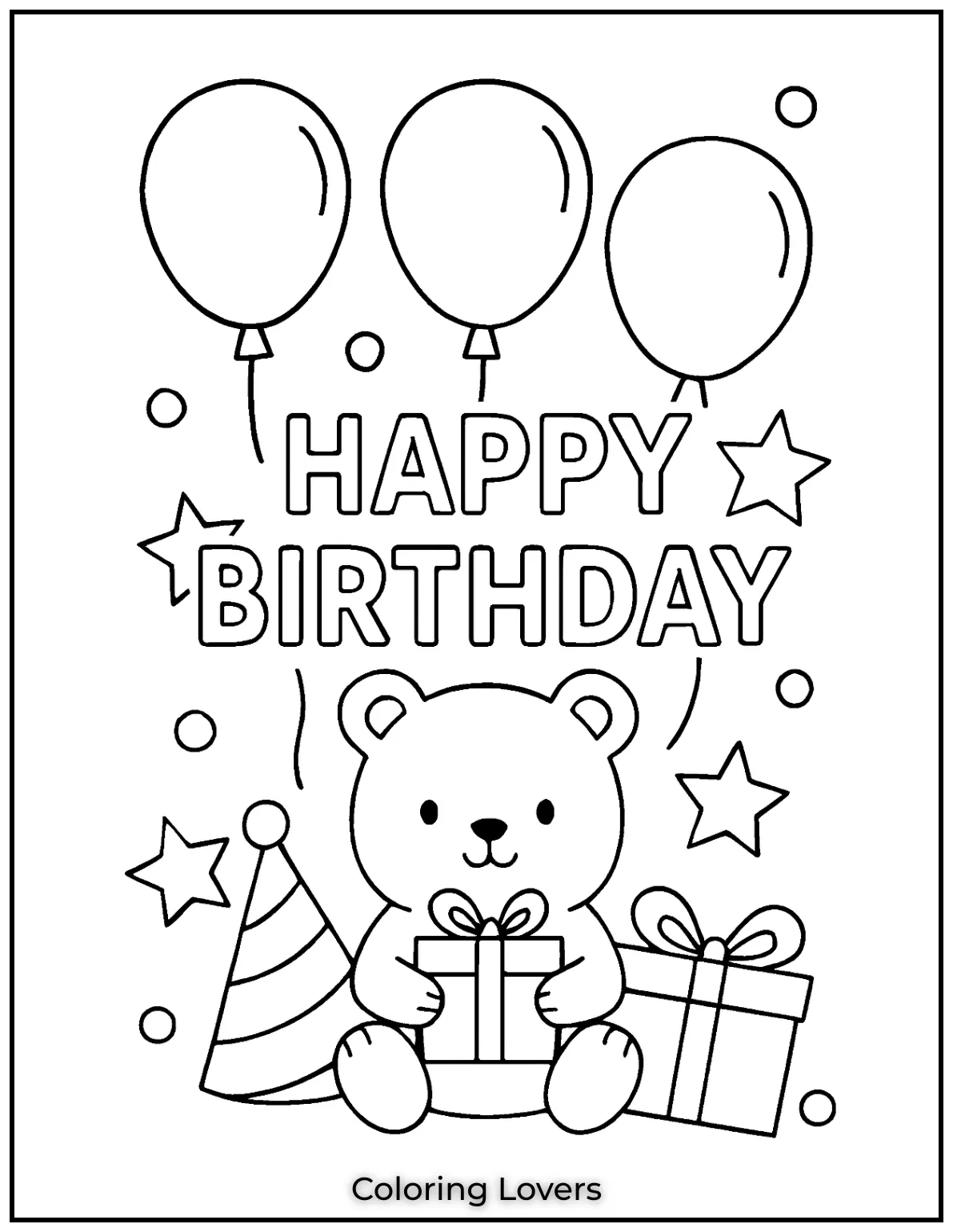 The cute bear holding a present and surrounded by balloons will bring joy to kids celebrating their special day