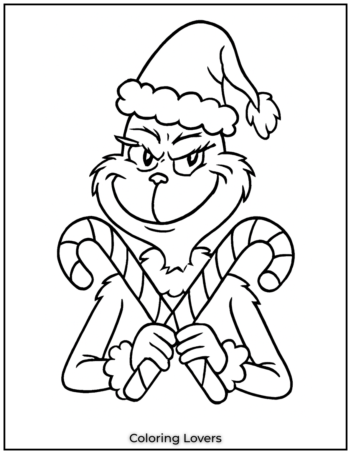 Adorable Candy Coloring Pages Enjoy Free Pages 4 The festive Grinch looks like he has a plan with those candy canes. His mischievous grin makes this even more fun