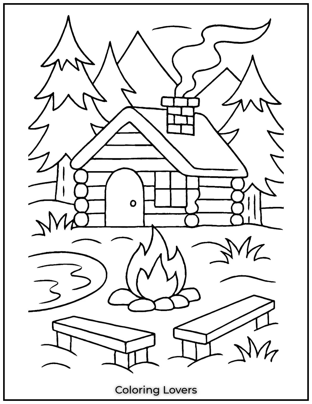 Fun House Coloring Pages – Easy Printable Sheets 41 Theres nothing cozier than a log cabin in the woods a warm fire crackling and benches waiting for company