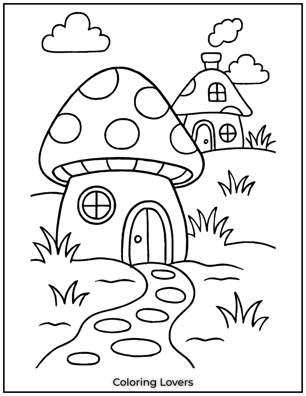Fun House Coloring Pages – Easy Printable Sheets 25 These mushroom house coloring pages feature two cozy cottages on rolling hills. Their chimneys puff out little clouds of smoke
