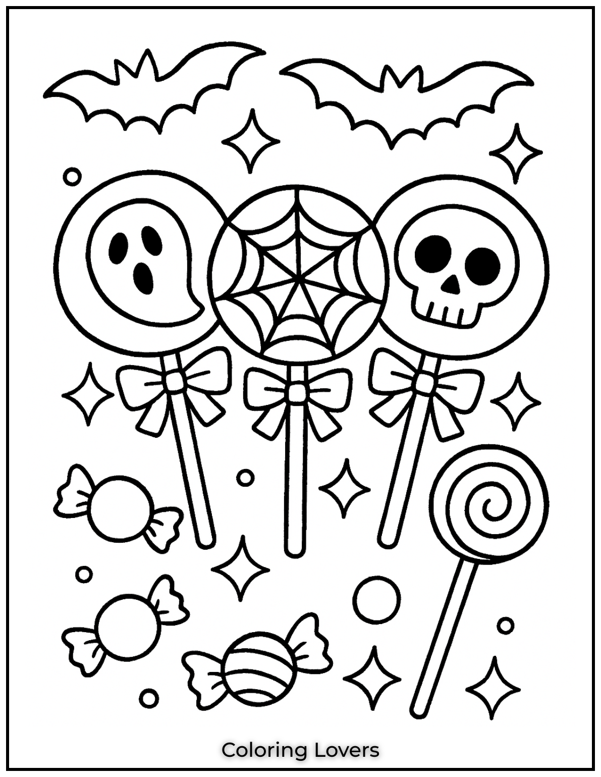 Adorable Candy Coloring Pages Enjoy Free Pages 43 These spooky lollipops are a mix of fun and fright. Bats webs and candy make Halloween extra magical
