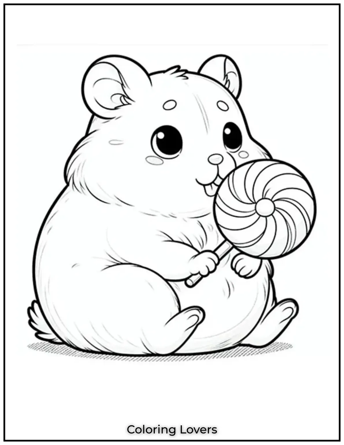 This adorable hamster is holding a lollipop just waiting to be brought to life with color I had so much fun drawing his sweet expression for all the little artists out there