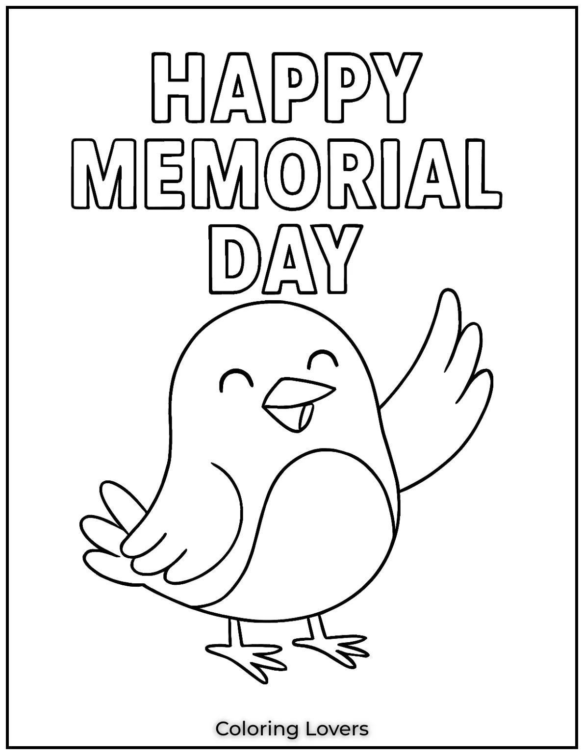 This cheerful bird raises its wing to say thanks. A sweet pick from our printable memorial day coloring pages