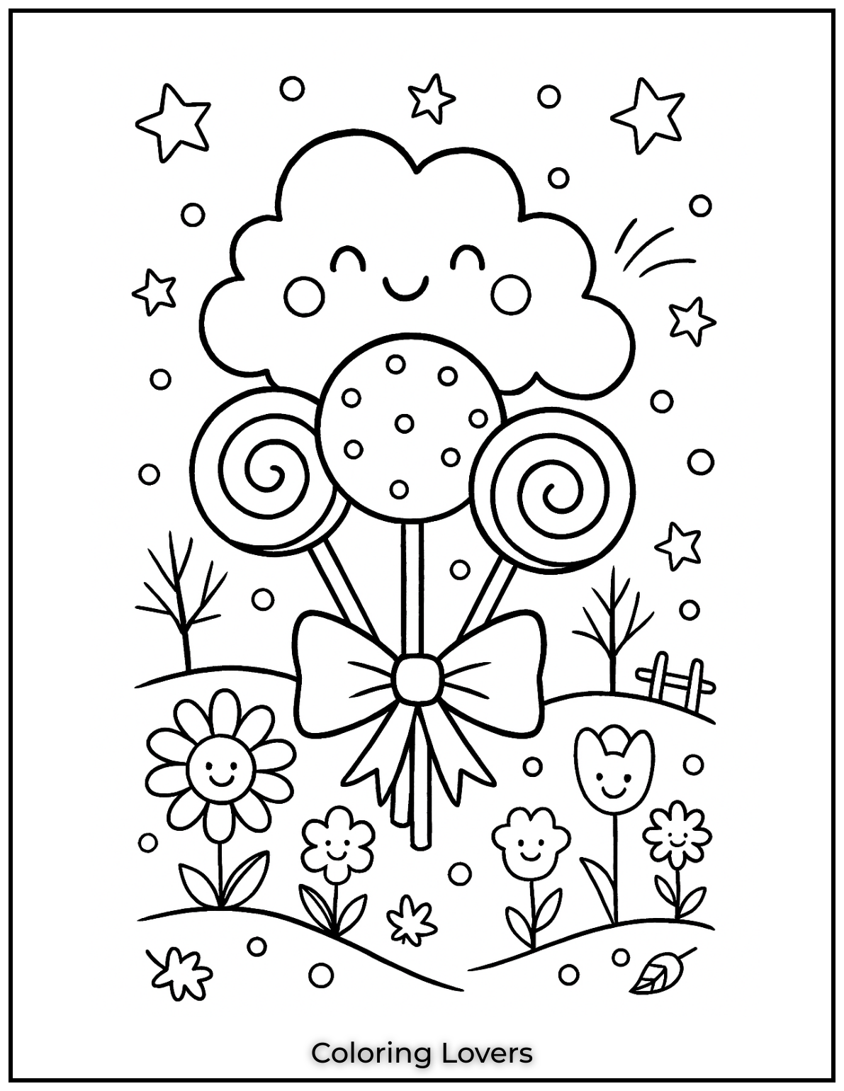 Adorable Candy Coloring Pages Enjoy Free Pages 21 This cheerful cotton candy spreads joy with a big smile. Surrounded by happy flowers its a sweet and playful scene