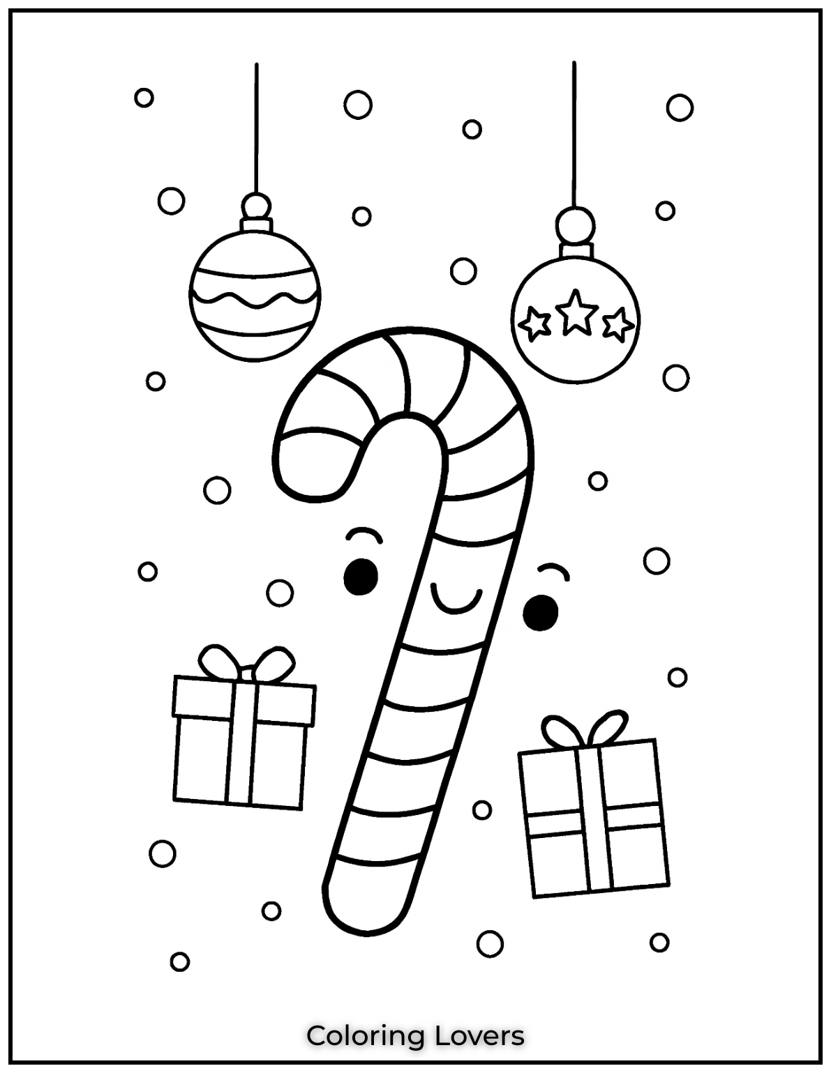Adorable Candy Coloring Pages Enjoy Free Pages 13 This cute candy cane is full of personality with its big smile. The hanging ornaments add a festive holiday sparkle 1