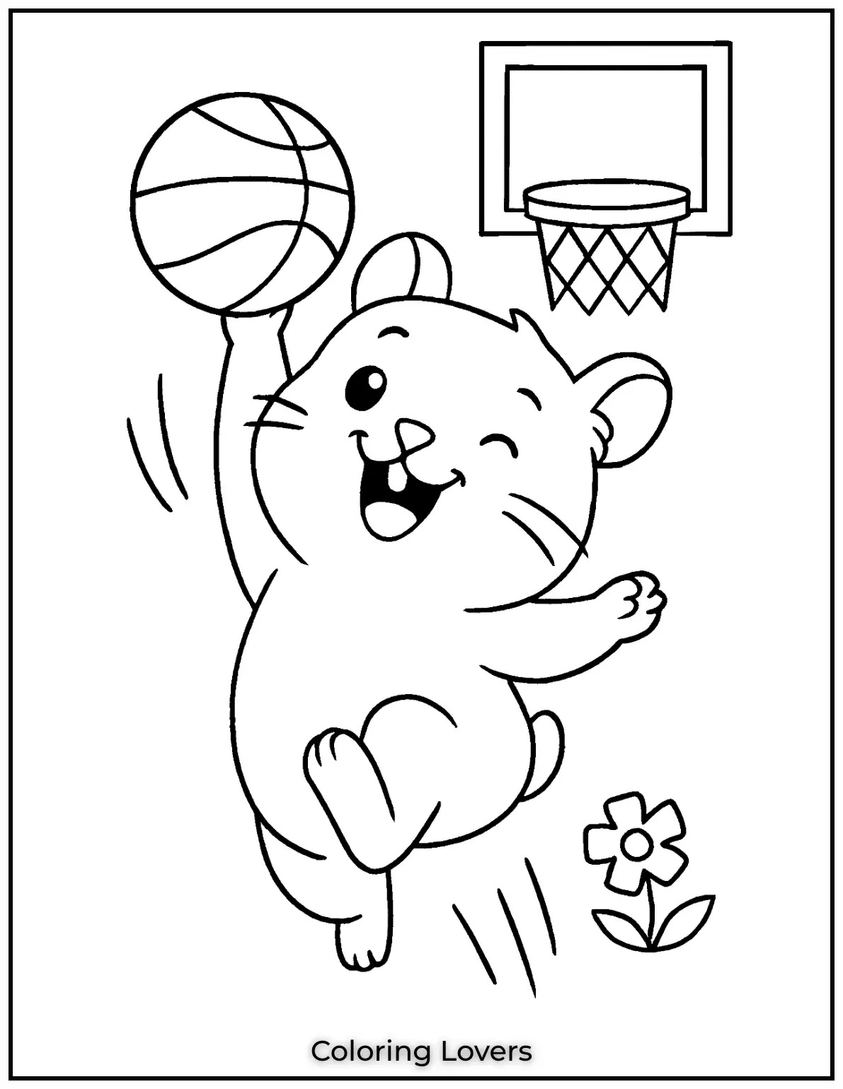 This cute hamster leaps high for a slam dunk with the biggest smile. A sporty moment full of fun and motion