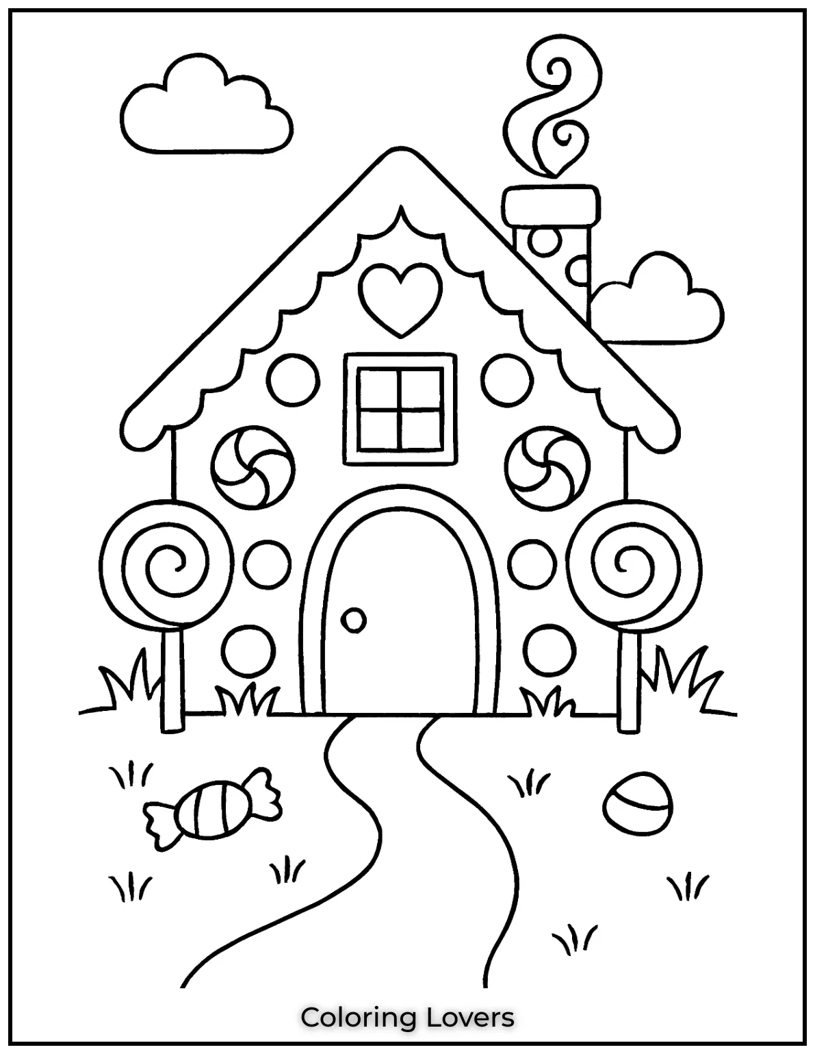 Fun House Coloring Pages – Easy Printable Sheets 15 This fairy tale cottage is surrounded by candy details. The swirly chimney adds a touch of magic