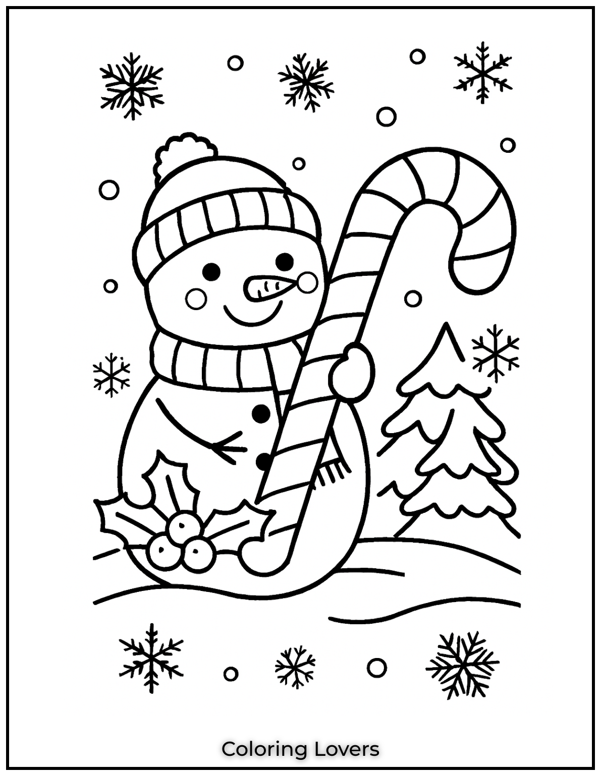 Adorable Candy Coloring Pages Enjoy Free Pages 16 This happy snowman is holding a big candy cane ready to share some holiday cheer. A perfect winter scene to color