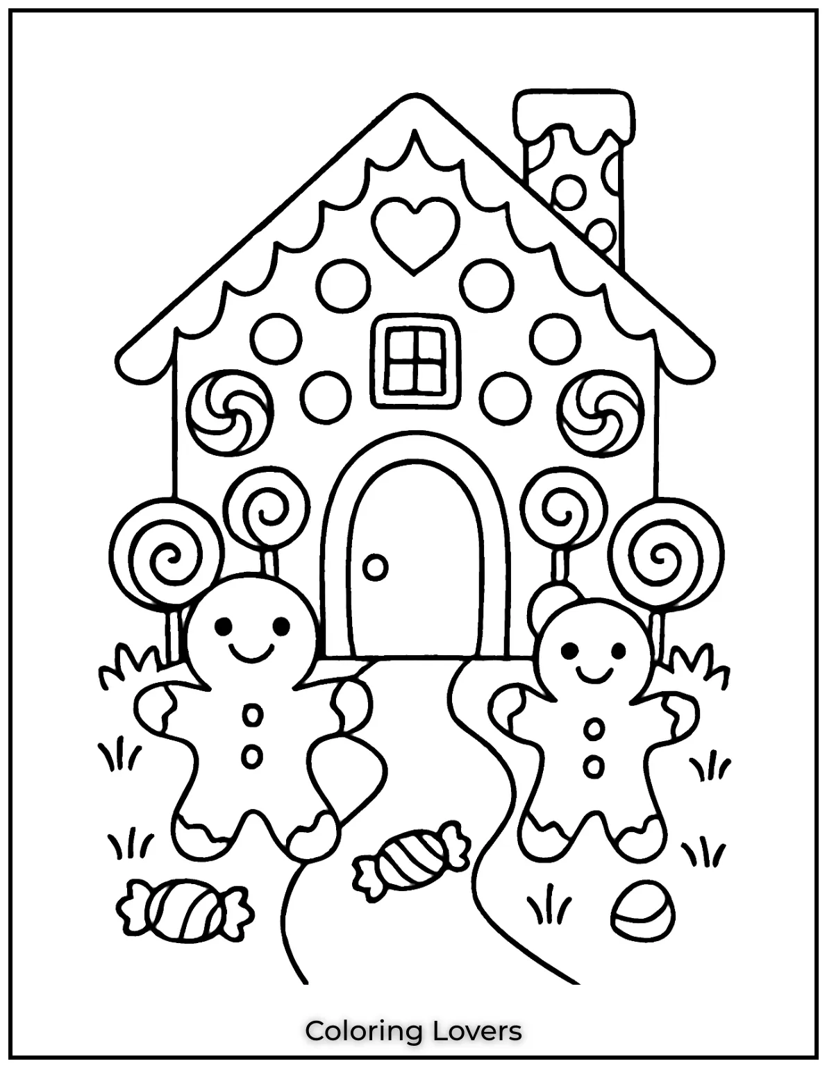 Fun House Coloring Pages – Easy Printable Sheets 11 This sweet gingerbread house is covered in candy details. The cheerful gingerbread men make it even more fun