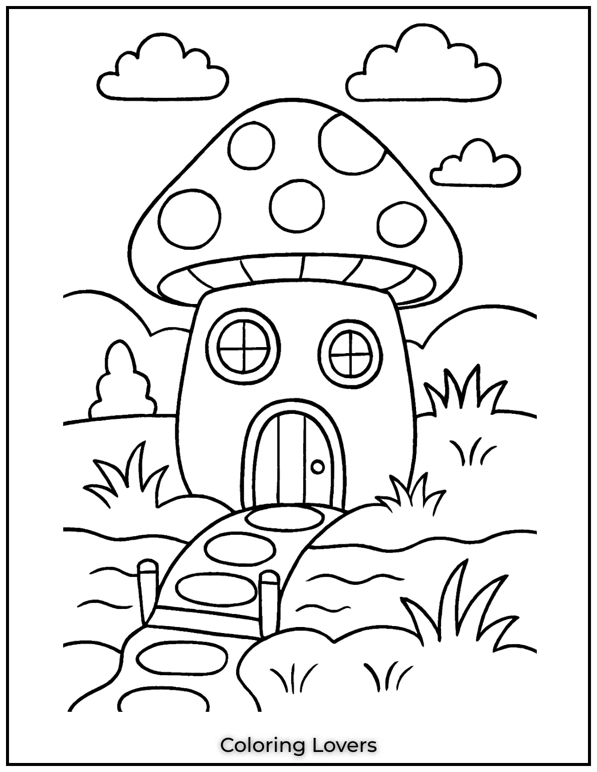 Fun House Coloring Pages – Easy Printable Sheets 24 This whimsical mushroom cottage has a stone path leading to its tiny door. Its round windows add to its fairytale charm