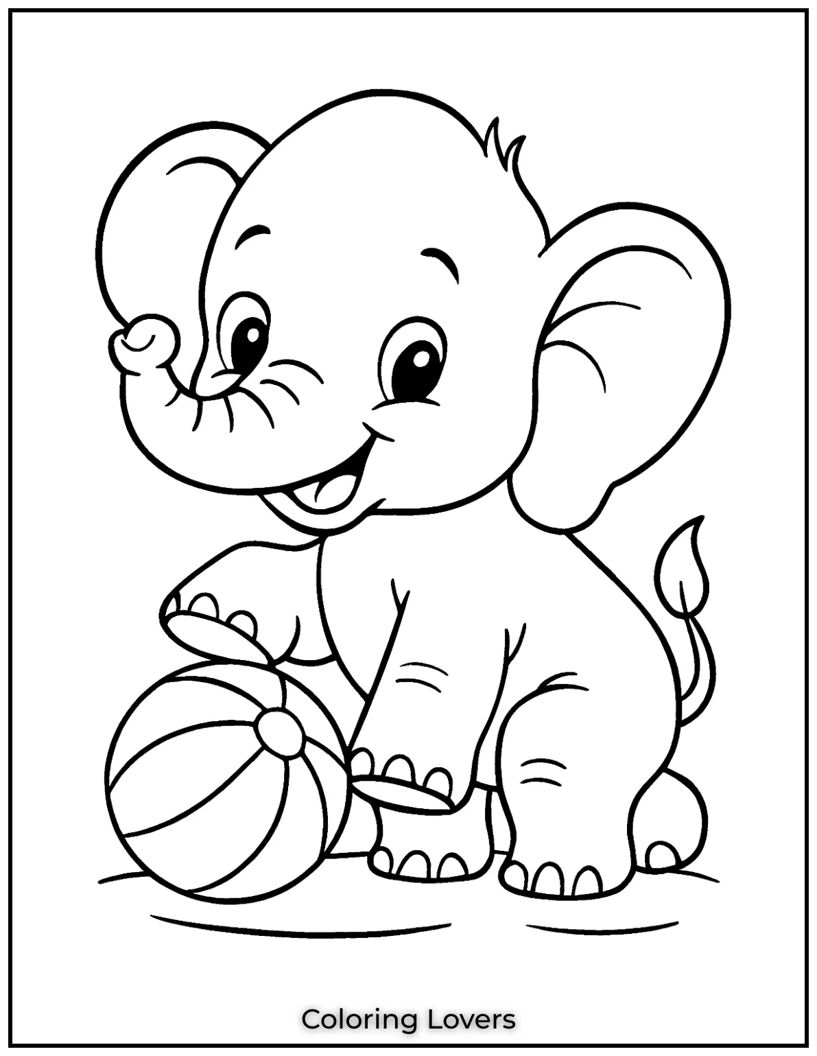 Unique Elephant Coloring Pages for Kids 20 A baby elephant playing with a ball. Simple and joyful perfect for little ones 1