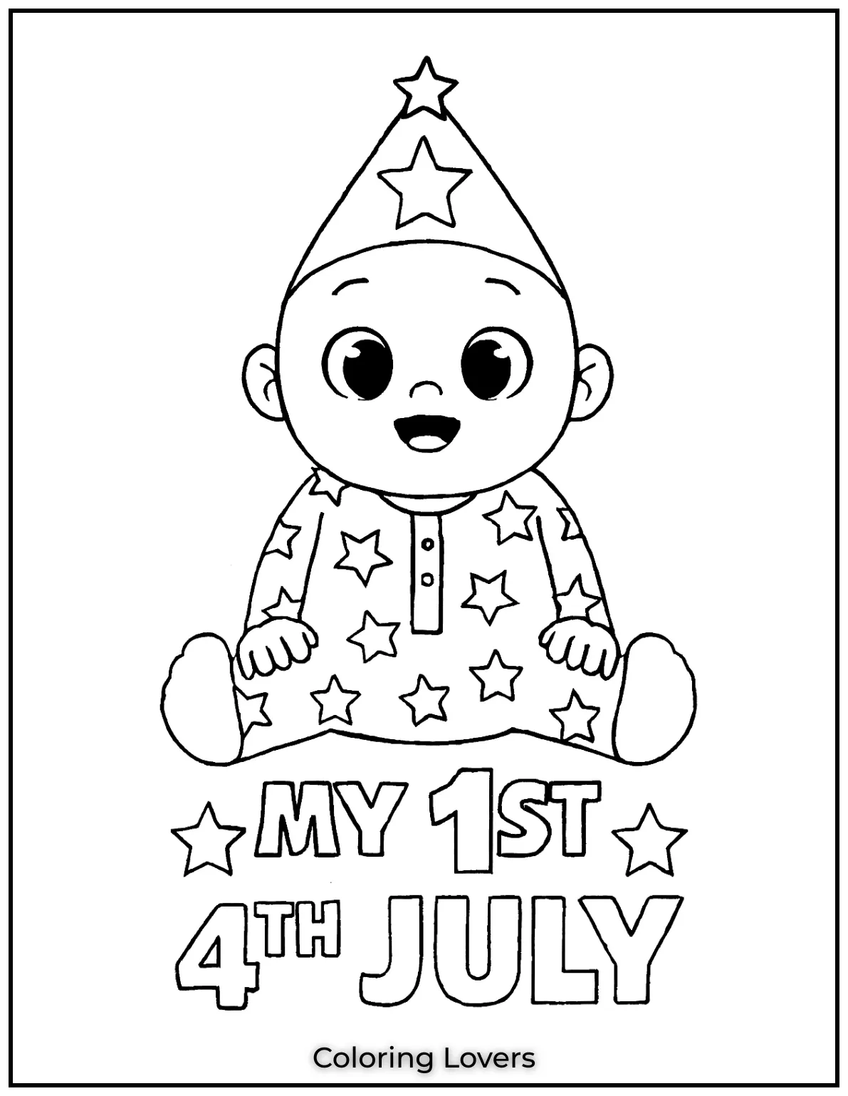 A baby in a star hat celebrates their first 4th of July with wide eyes and cozy pajamas. Such a heartwarming moment