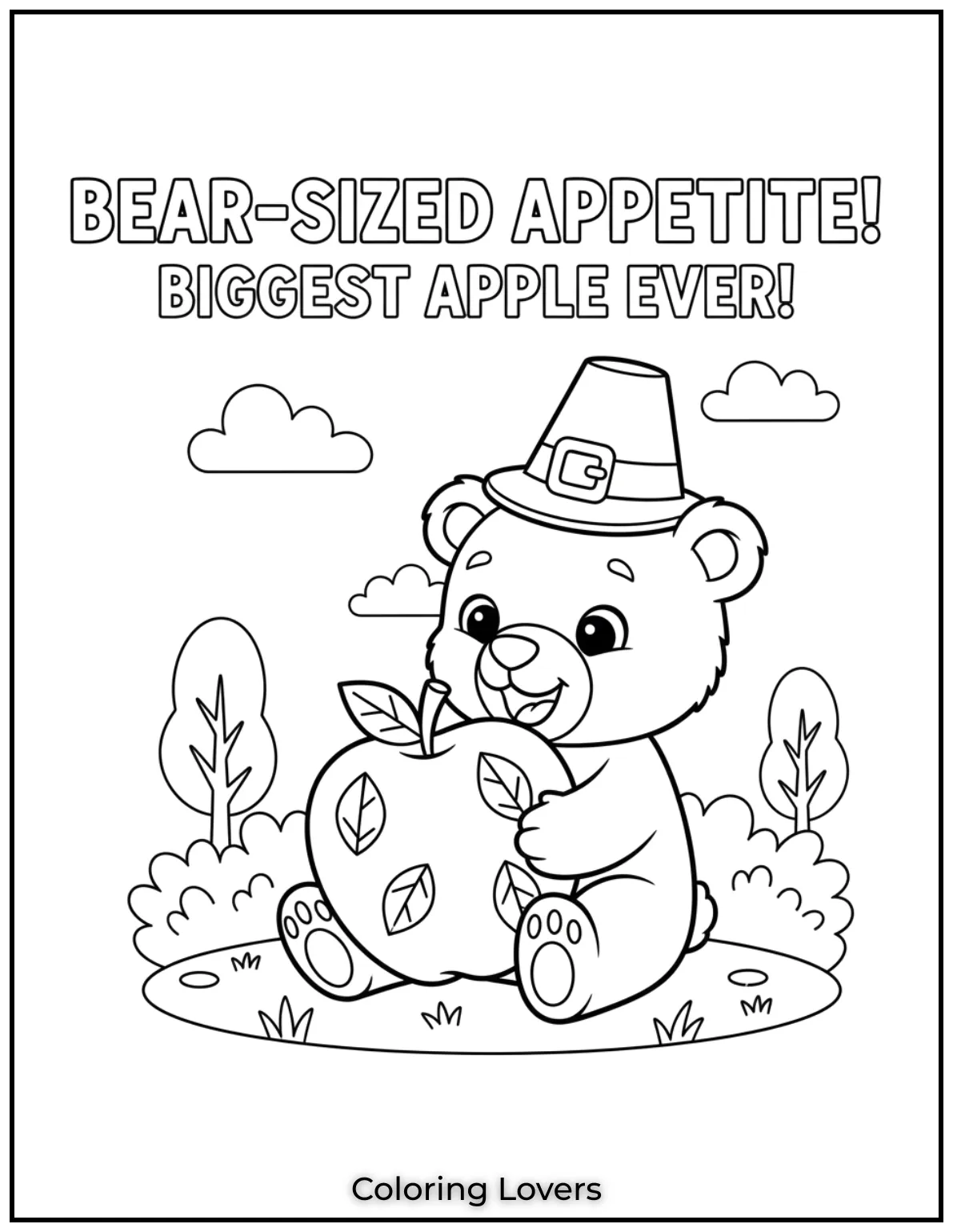 Cute and Classic Pooh Bear Coloring Pages 6 A bear sized appetite calls for a bear sized snack. This little cub is ready to enjoy the biggest apple ever