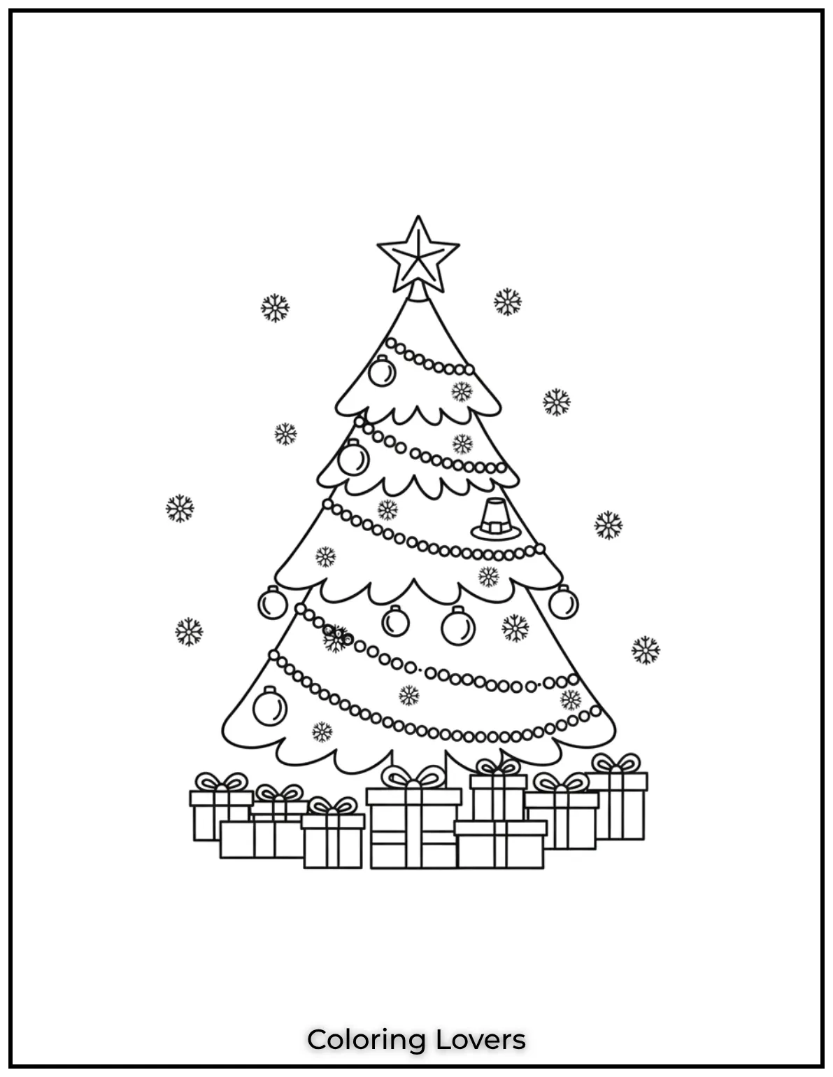Free Printable Christmas Tree Coloring Pages 16 A beautifully simple tree with delicate ornaments and snowflakes