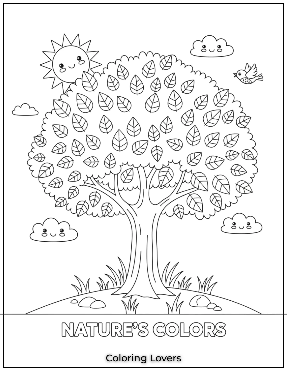 A big leafy tree with a sturdy trunk ready for colorful leaves. A wonderful way for kids to learn about nature