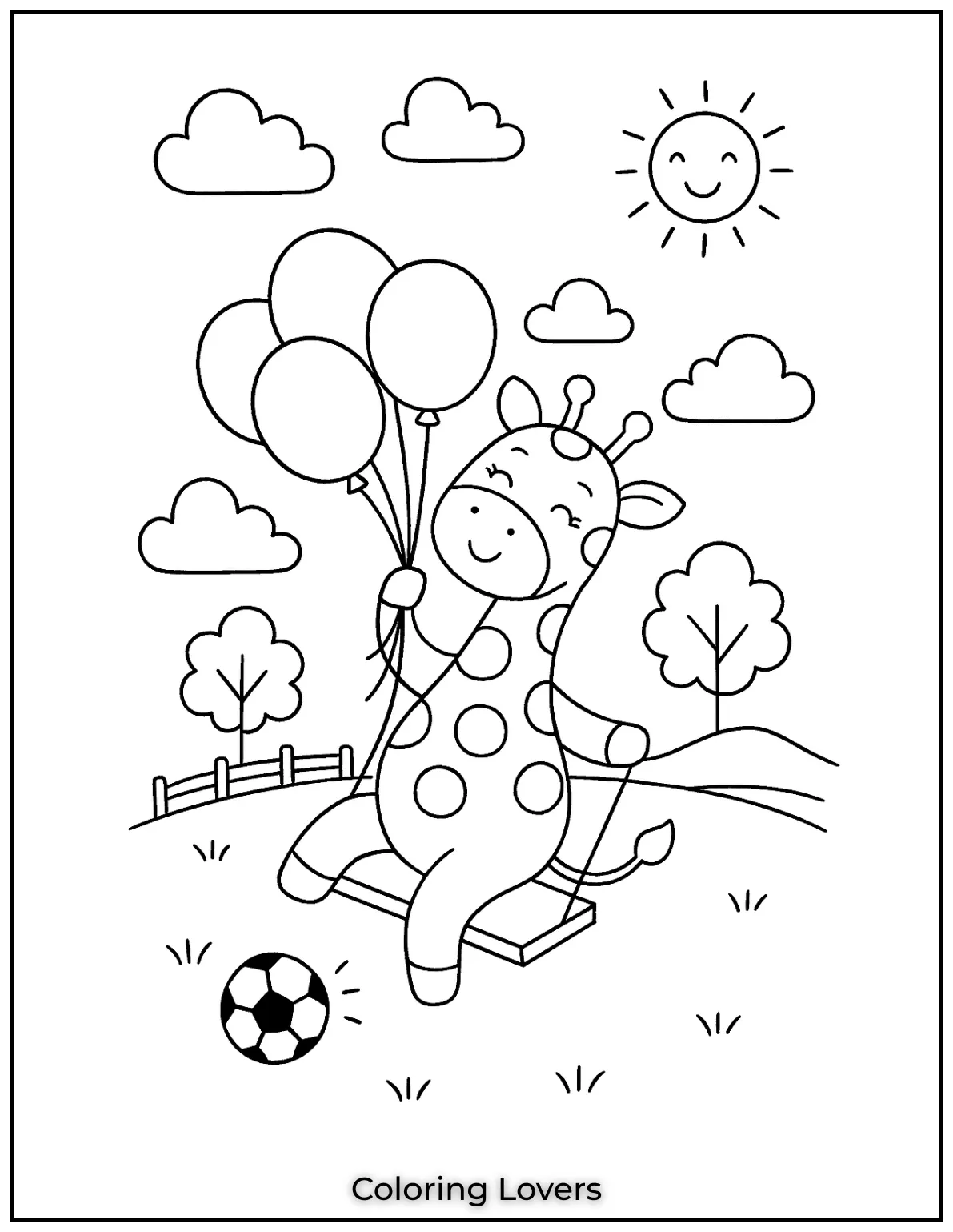 Amazing Giraffe Coloring Pages (Free Printables) 10 A carefree giraffe swings high among the clouds. A dreamy scene thats just waiting for some colorful imagination…