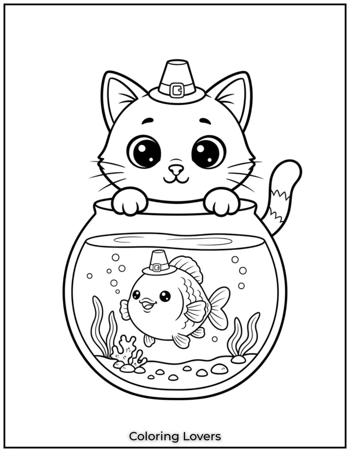 Fish Coloring Pages That Are Free to Downloads 12 A curious kitten peeks at a fish inside its round aquarium. A playful mix of paws and fins