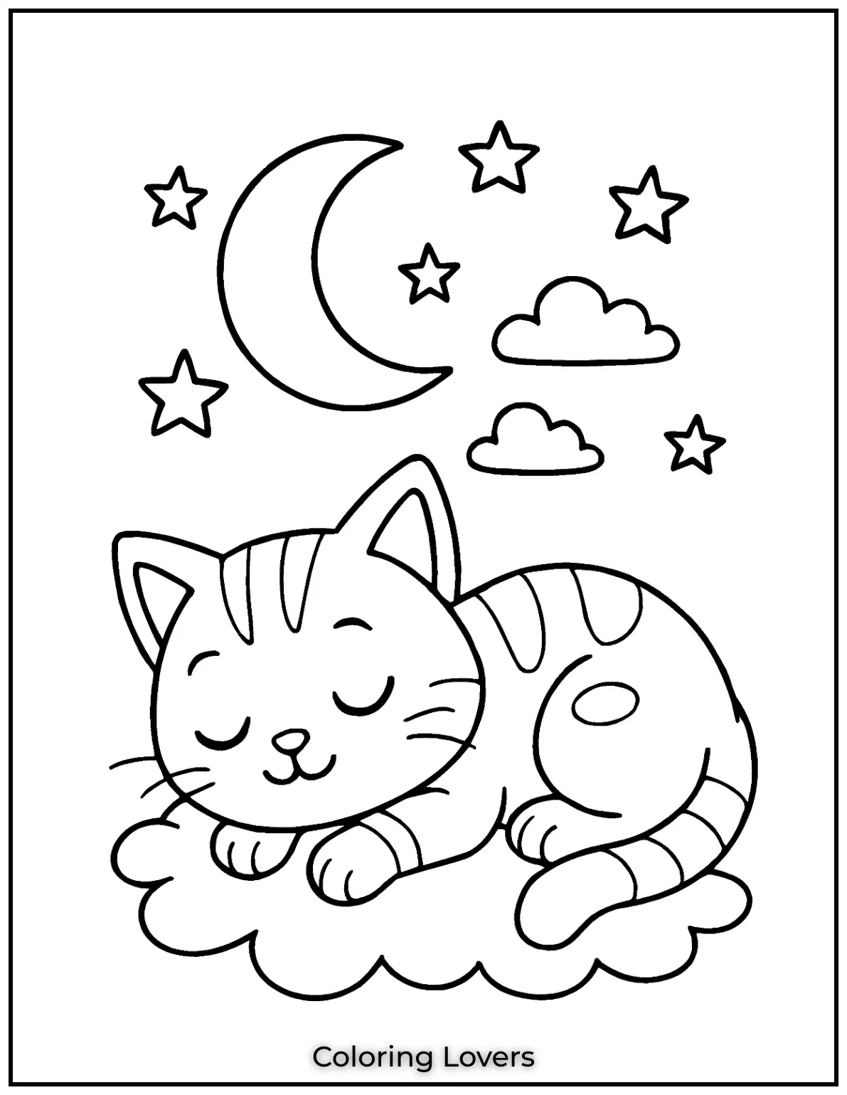 Kitten Coloring Pages – Free, Fun for Kids 4 A cute kitten sleeping under the moon