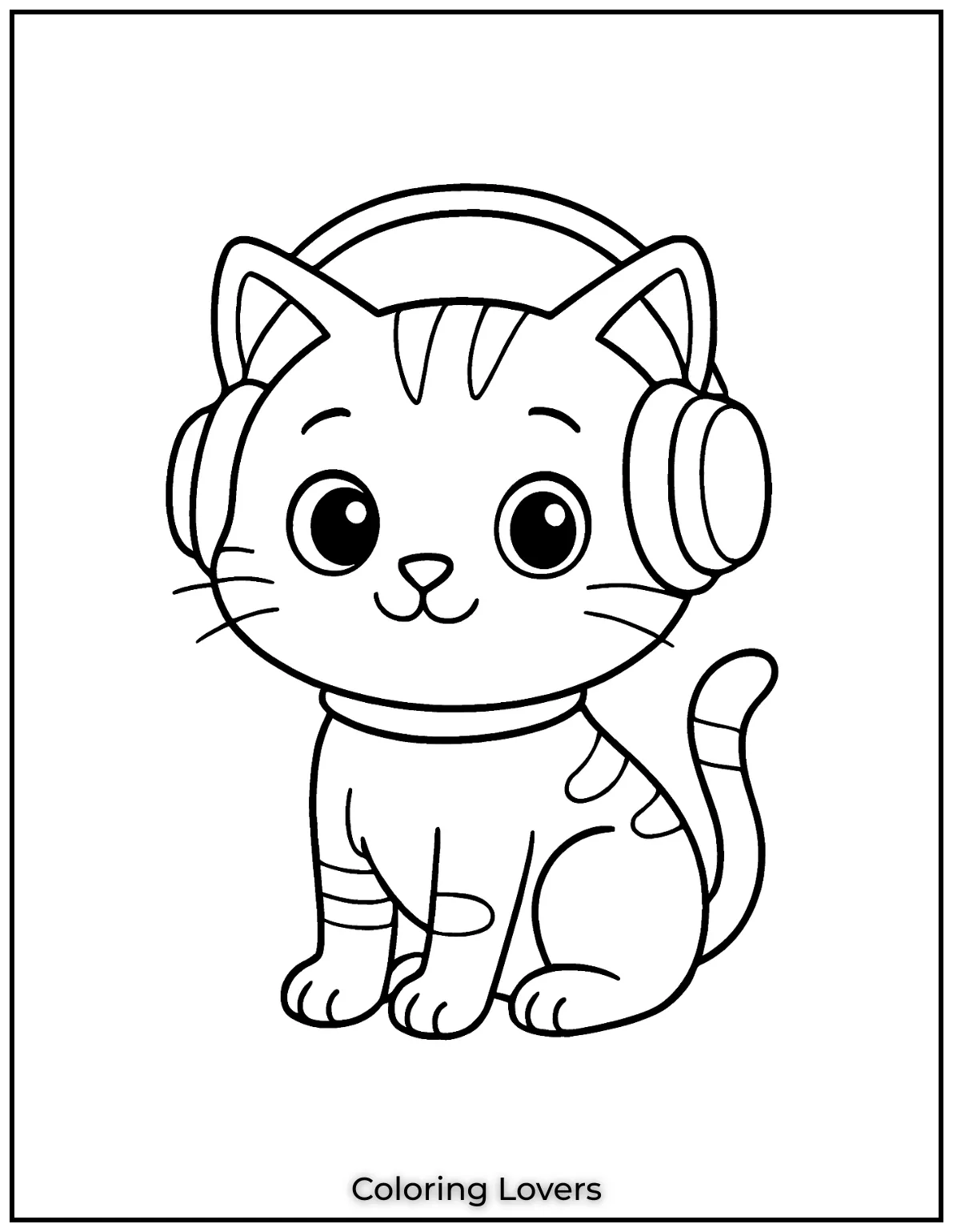 Kitten Coloring Pages – Free, Fun for Kids 3 A cute kitten wearing headphones