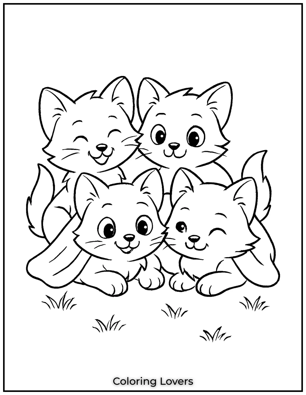 Kitten Coloring Pages – Free, Fun for Kids 21 A group of four adorable kittens huddled together under a blanket 1