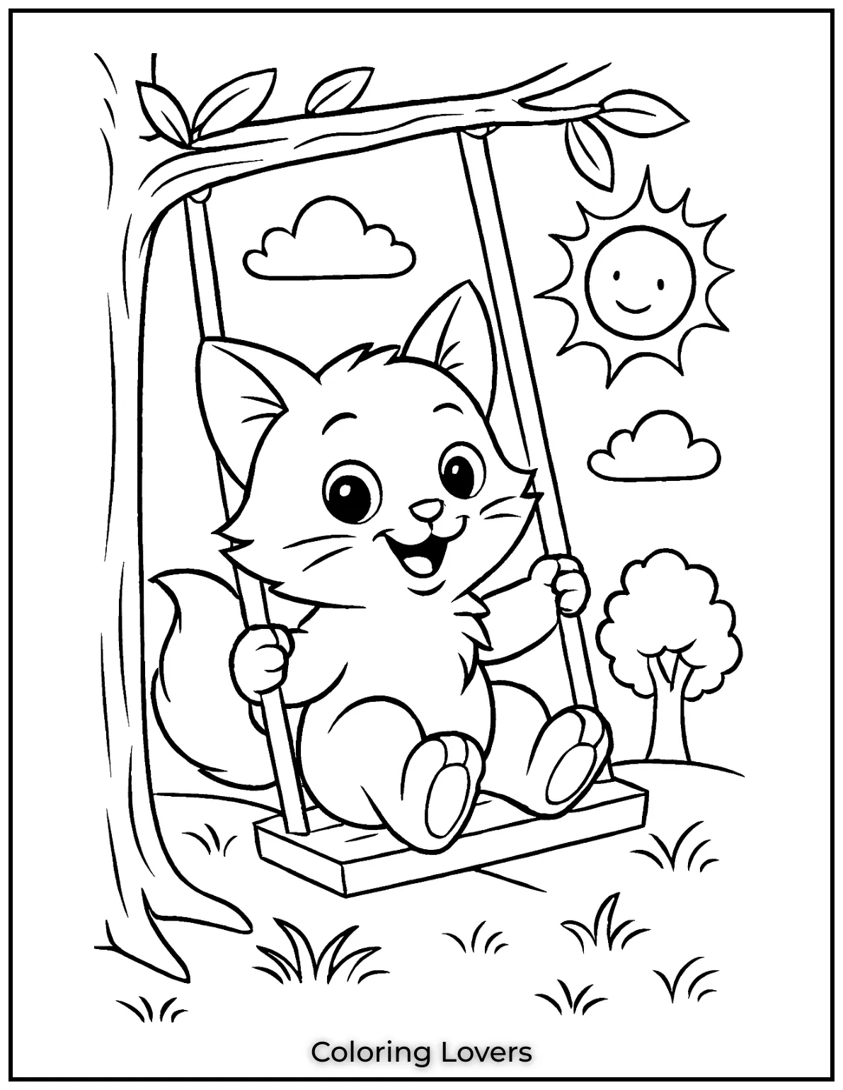 Kitten Coloring Pages – Free, Fun for Kids 29 A happy kitten enjoying a sunny day on a swing 1
