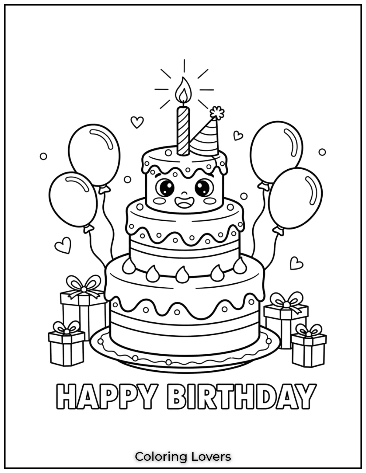 A happy little birthday cake with a glowing candle ready to celebrate Kids will love adding bright colors
