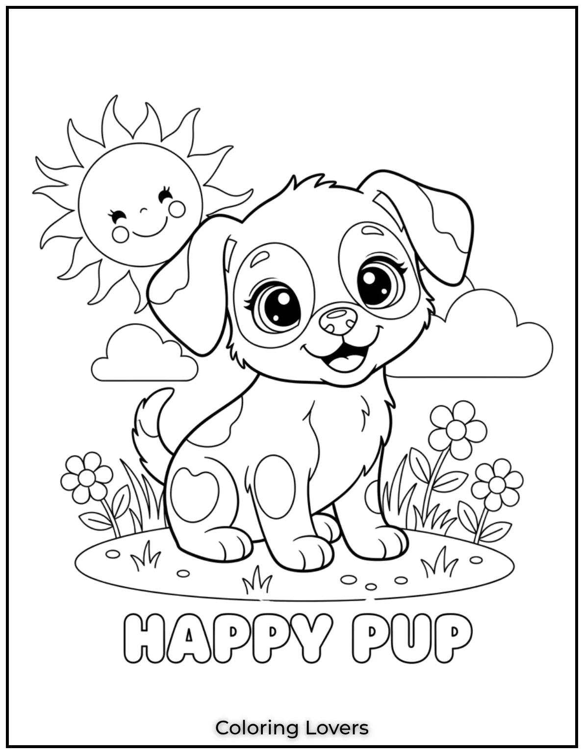 A happy little pup with big bright eyes. A wonderful choice for kids to enjoy their coloring time
