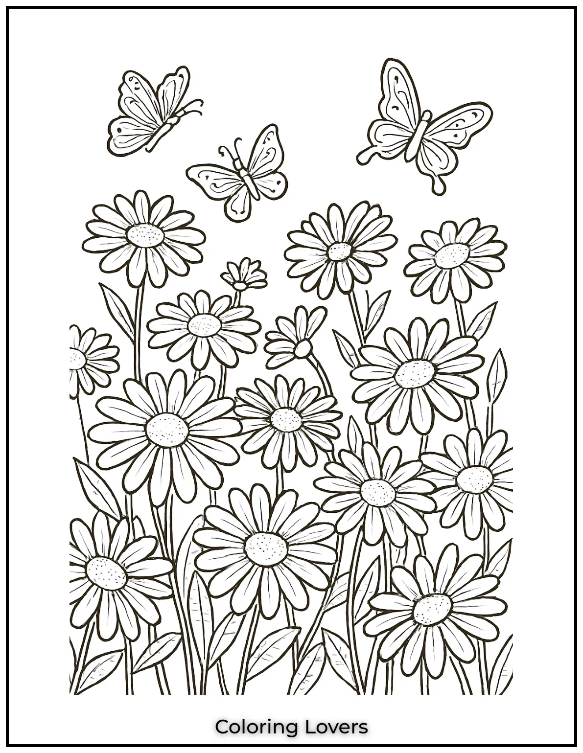 A lovely field of daisies with butterflies fluttering by. This page is full of natures beauty ideal for those who love flowers and insects