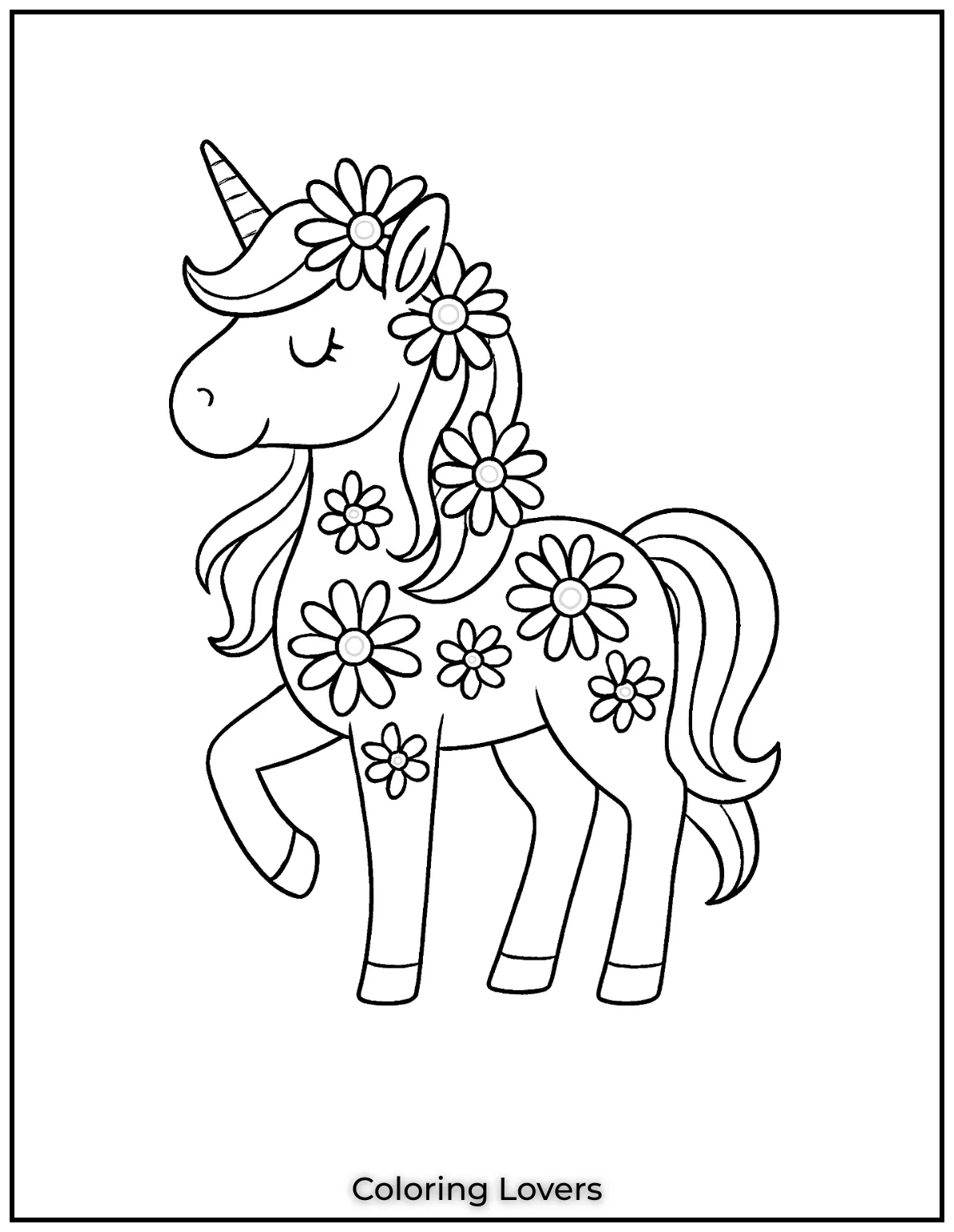 A magical unicorn covered in daisies bringing together fantasy and nature in one design. Its a dream come true for those who love unicorns and flowers